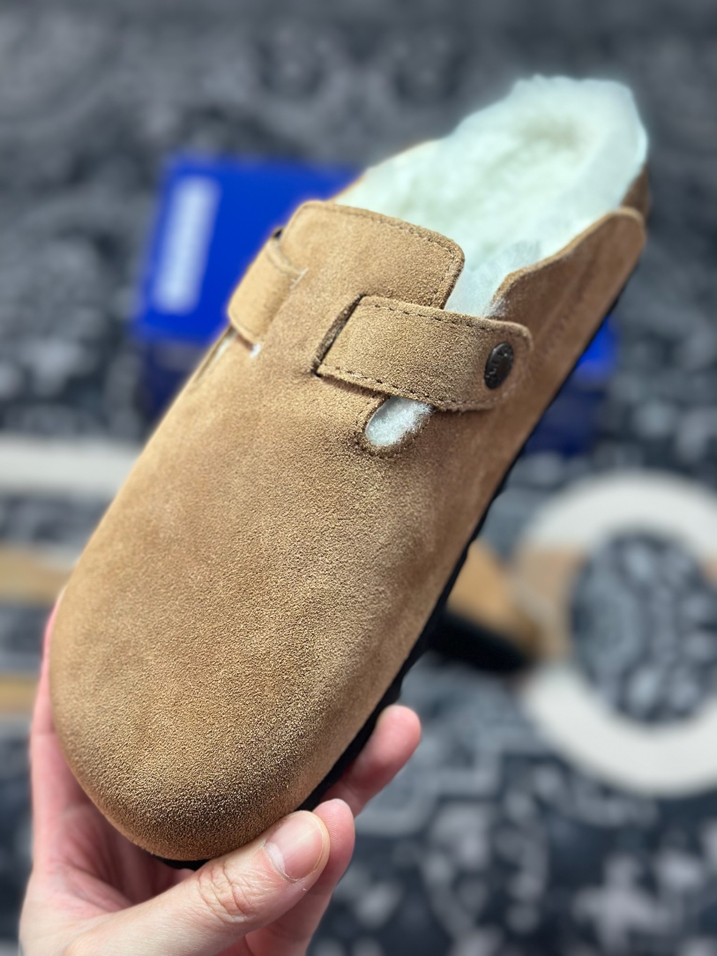 原装级别 勃肯 棕色加毛懒人拖鞋 博肯Birkenstock Birkenstock London Suede Leather 伦敦系列包头平底复古软木底休闲拖鞋