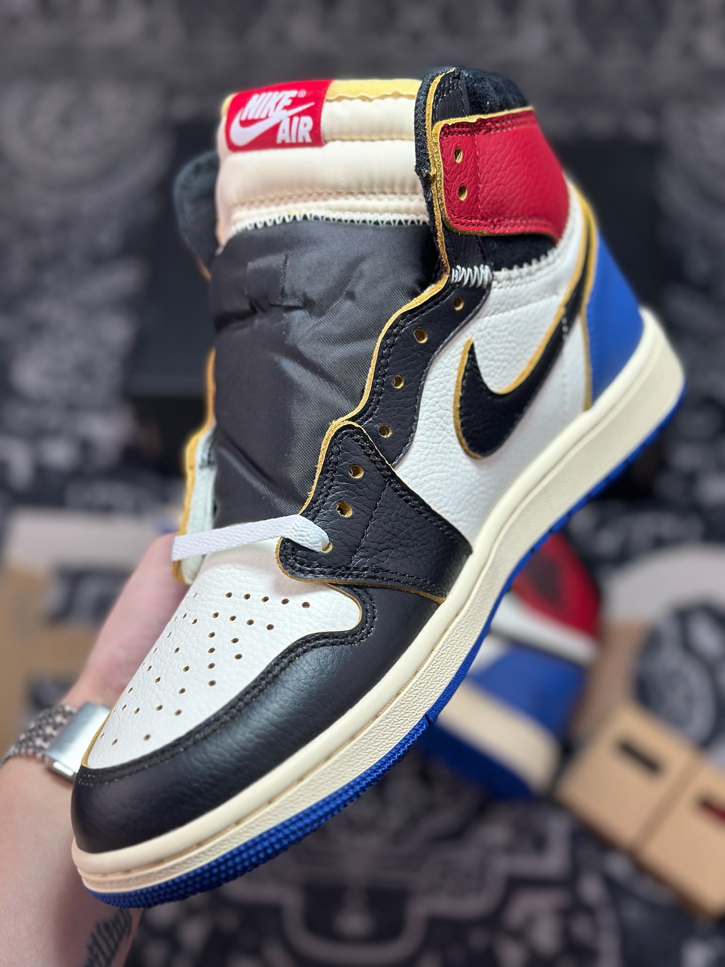 优选 原装级别Union LA x Fragment Design x Jordan Air Jordan 1 High 黑白蓝 IO7847-002