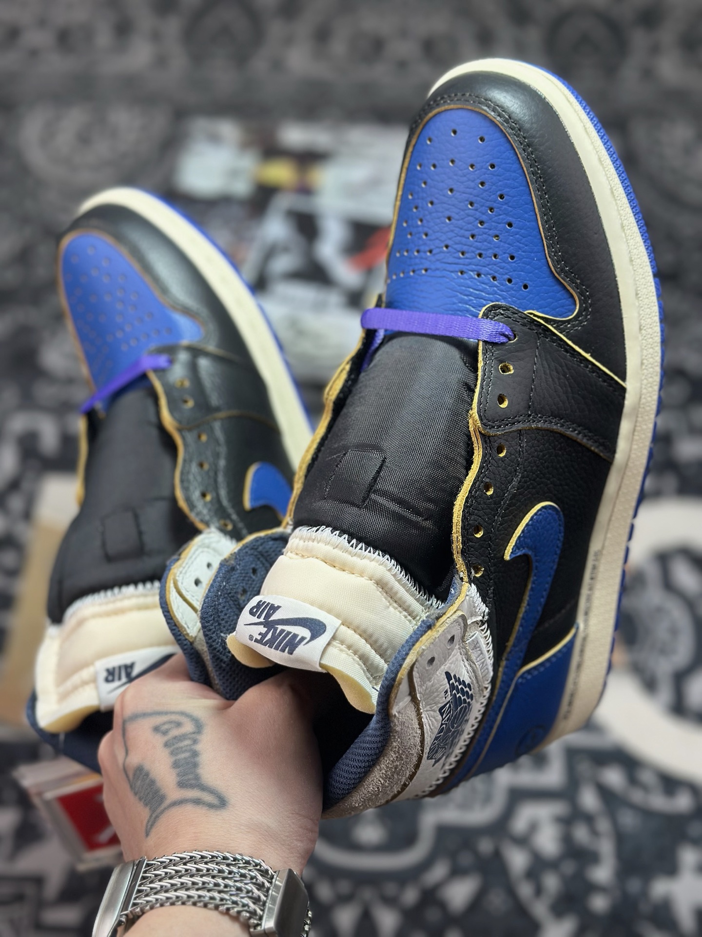 B4280 原装级别 Frgmt x Union x AJ1 High OG SP ”3” AJ1 乔1全新解构皇家蓝 高帮篮球鞋 IO7847-001