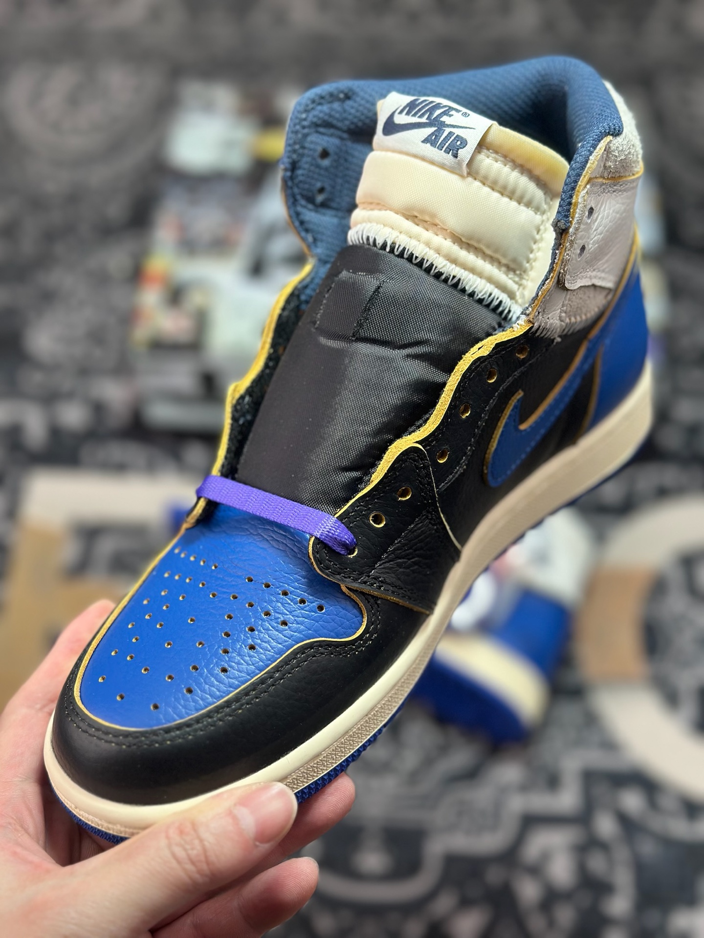 B4280 原装级别 Frgmt x Union x AJ1 High OG SP ”3” AJ1 乔1全新解构皇家蓝 高帮篮球鞋 IO7847-001