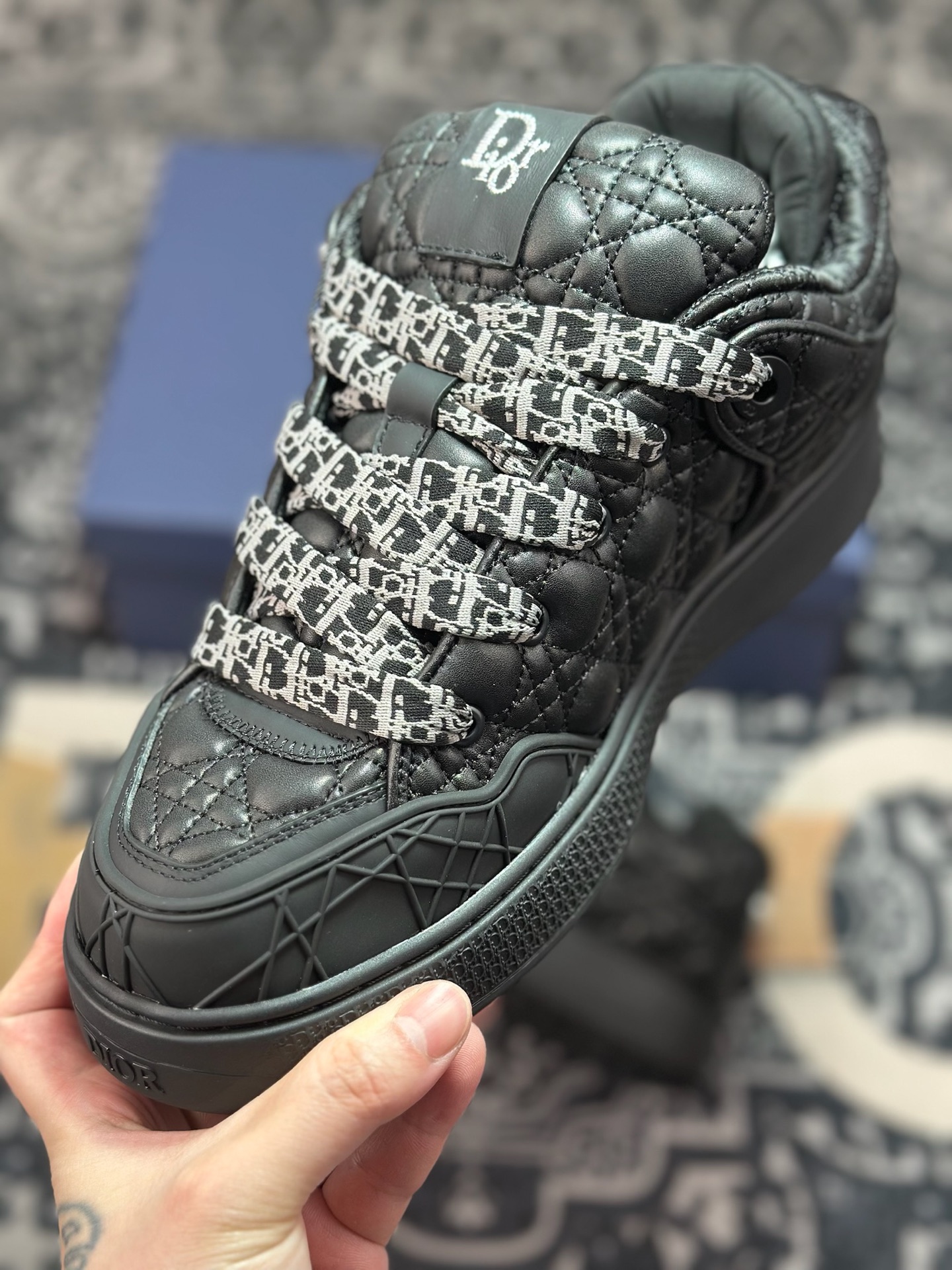 D7530 优选 原装级别 外贸版本 ERL x DIOR迪奥 B9S 皮革 藤格纹 花卉图案刺绣 时尚板鞋