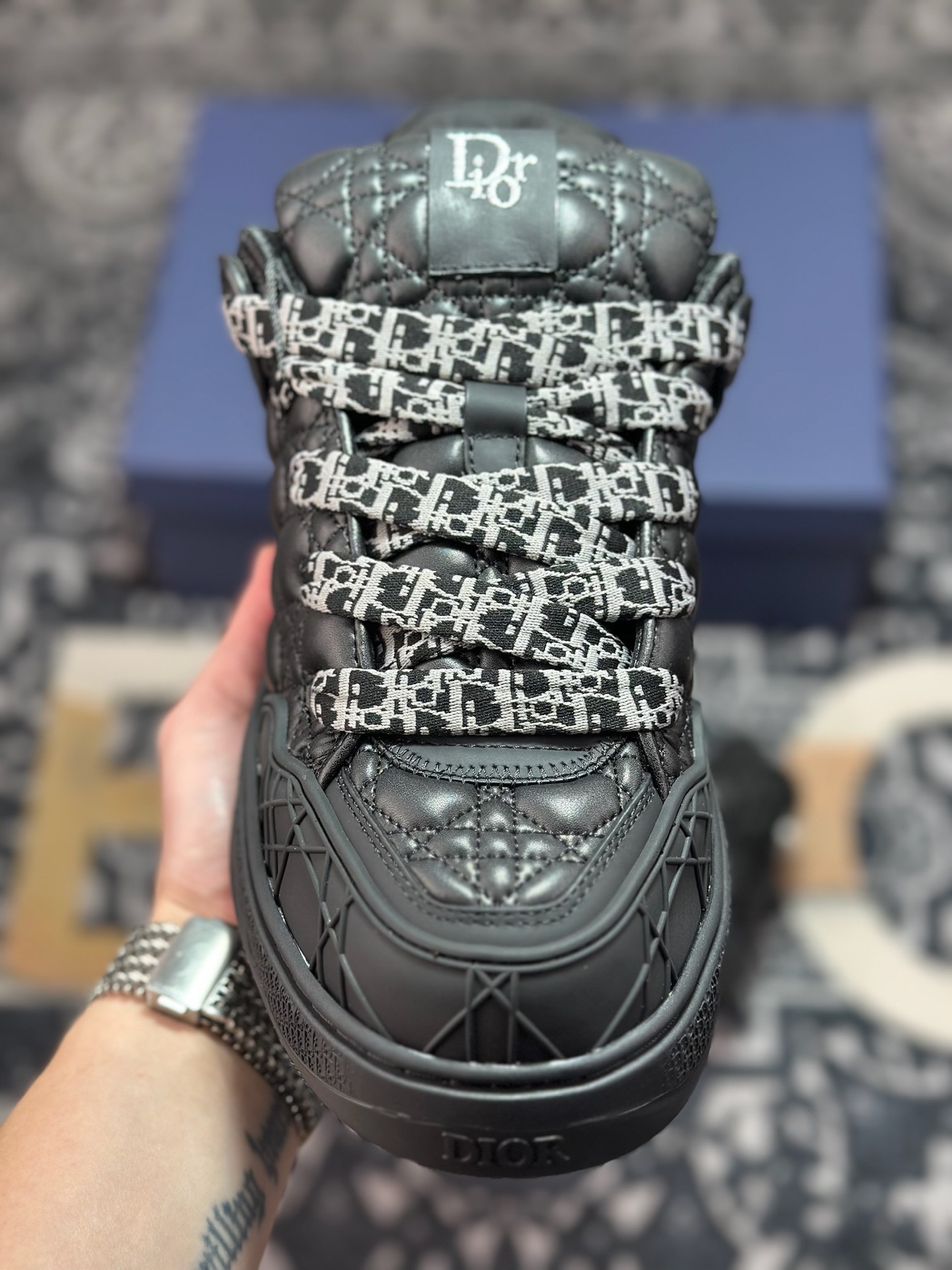 D7530 优选 原装级别 外贸版本 ERL x DIOR迪奥 B9S 皮革 藤格纹 花卉图案刺绣 时尚板鞋