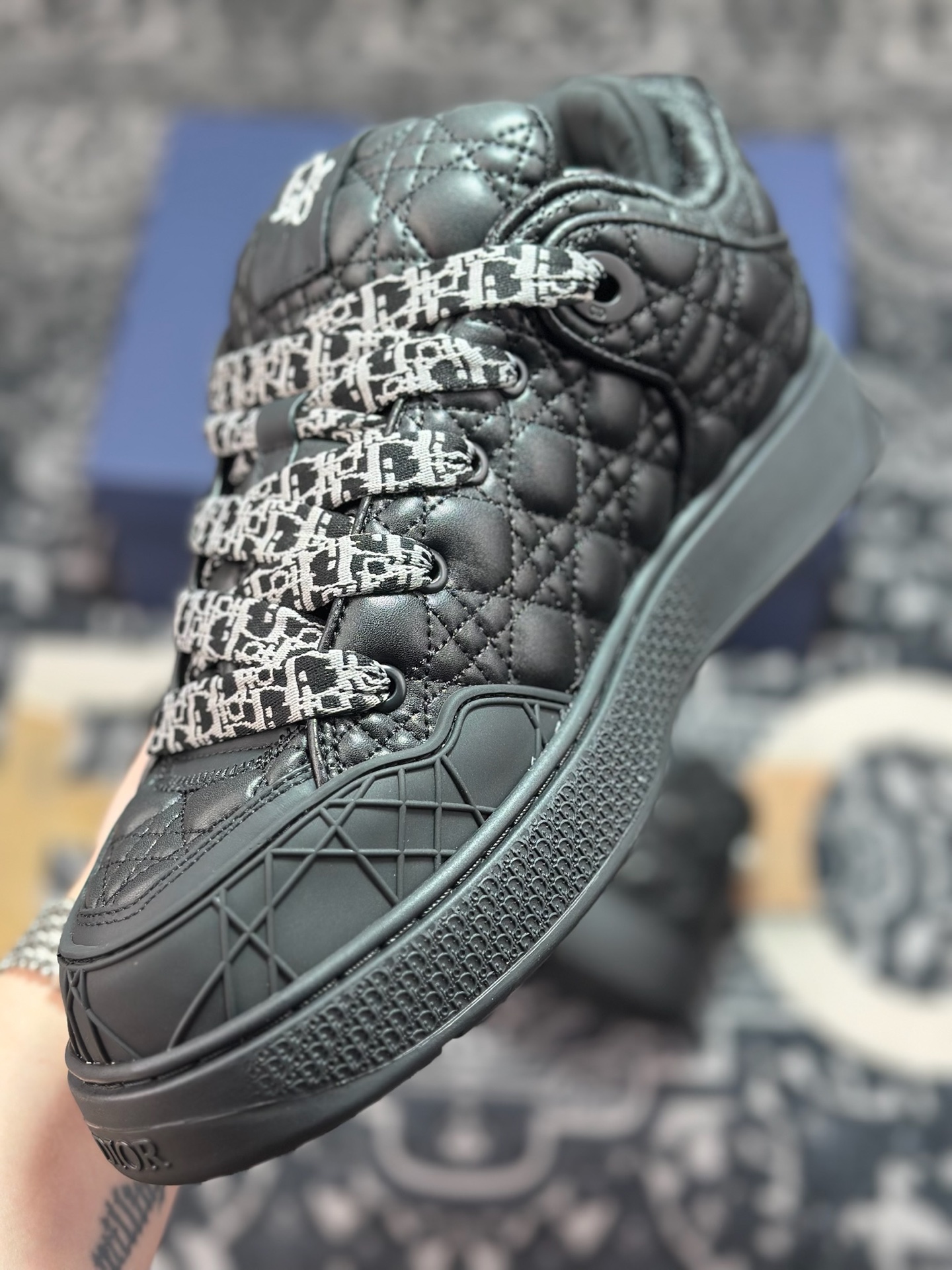 D7530 优选 原装级别 外贸版本 ERL x DIOR迪奥 B9S 皮革 藤格纹 花卉图案刺绣 时尚板鞋