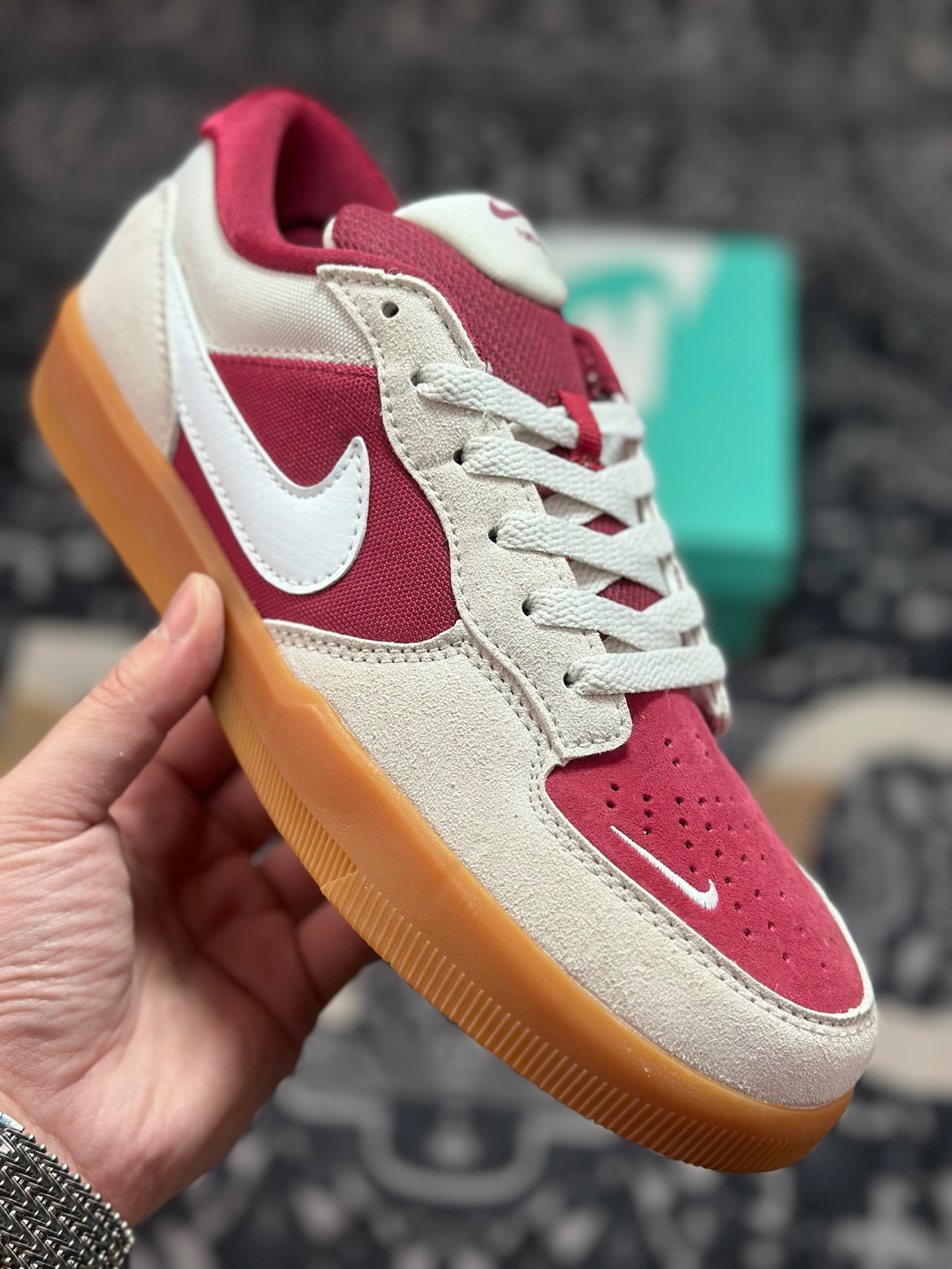 原厂级别 NK SB Force 58 灰红 复古胶底低帮街头运动滑板鞋 DV5477-601