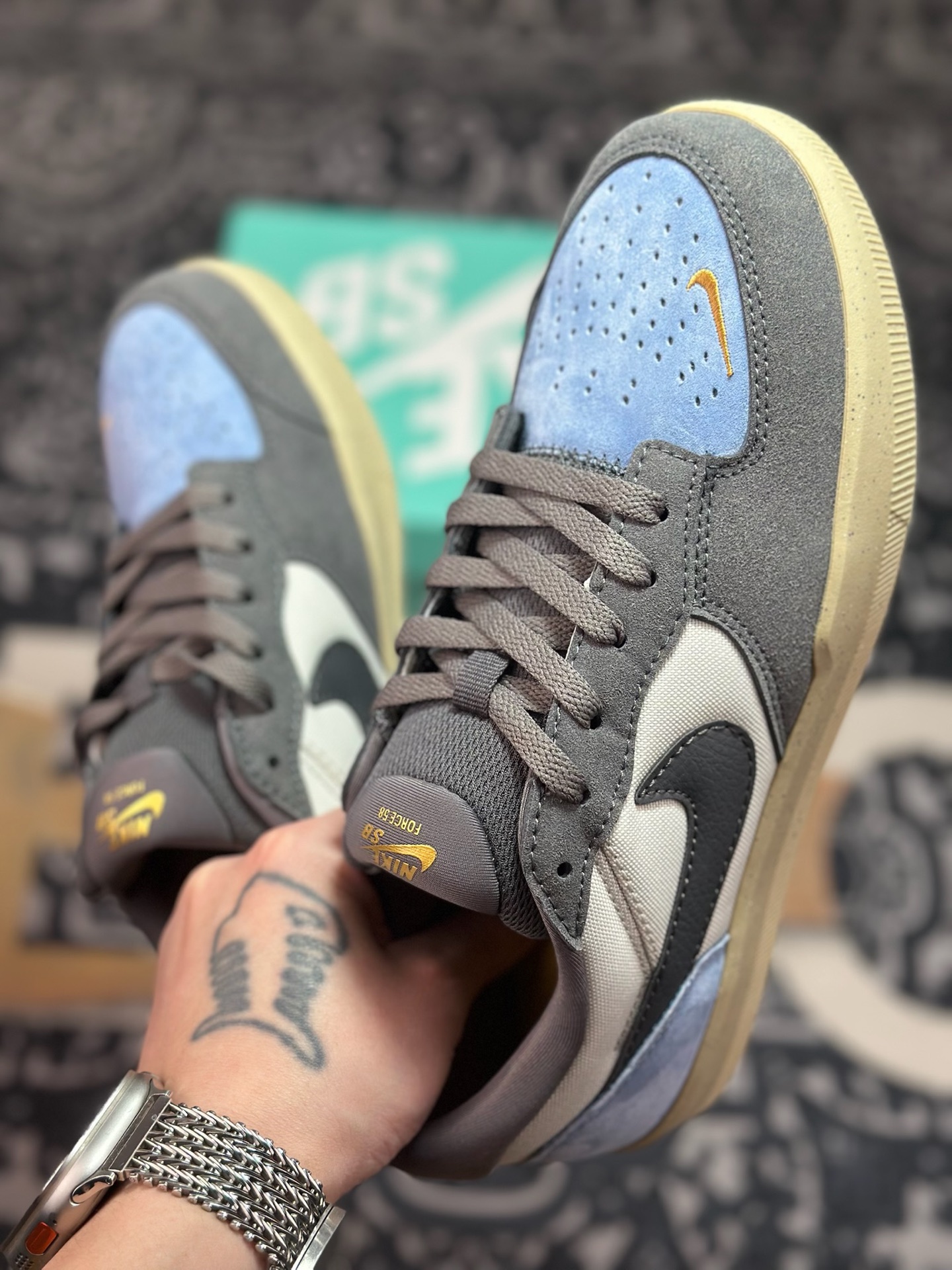 原厂级别 NK SB Force 58 蓝棕色 复古胶底低帮街头运动滑板鞋 DV5477-102