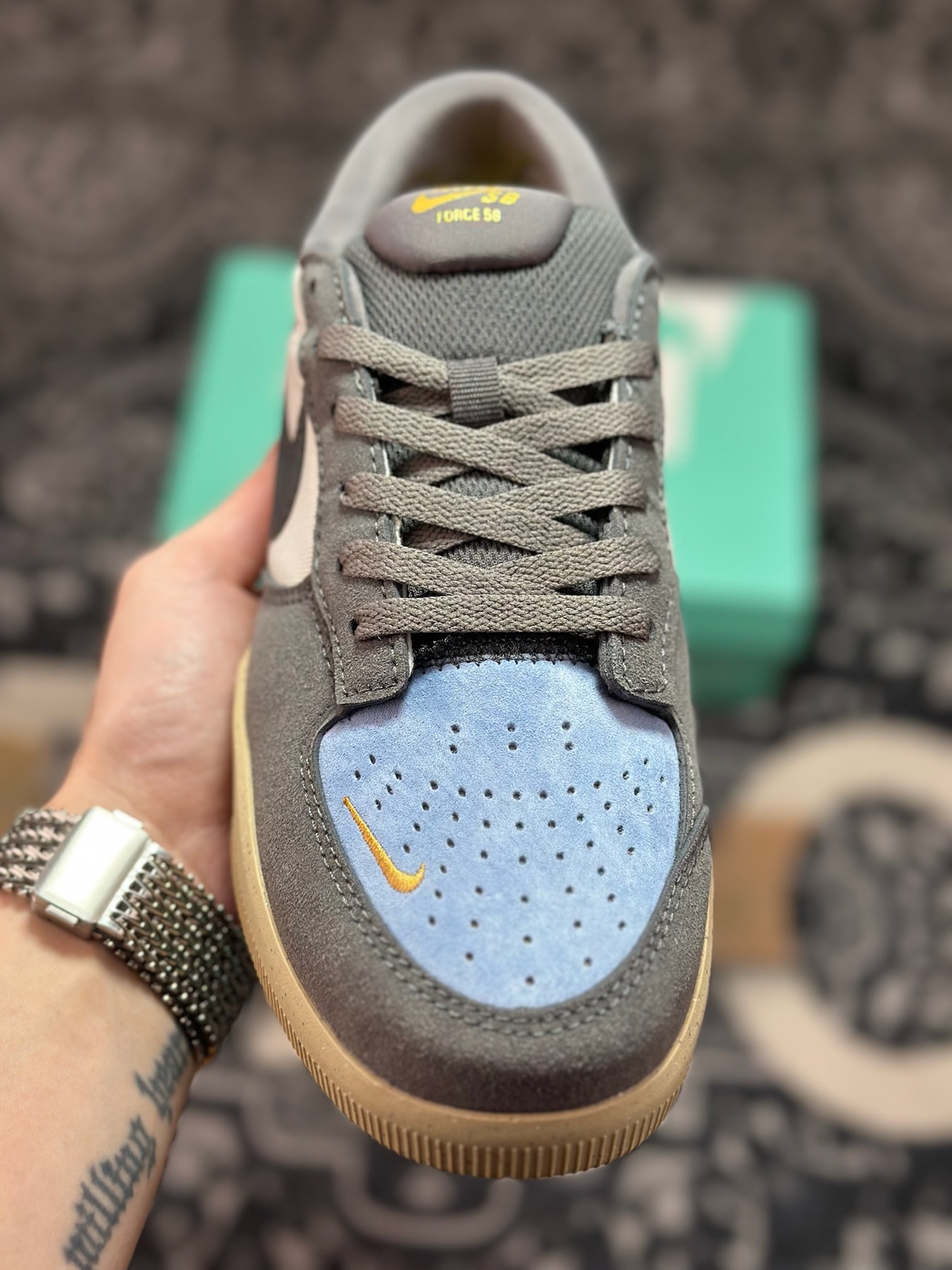 原厂级别 NK SB Force 58 蓝棕色 复古胶底低帮街头运动滑板鞋 DV5477-102