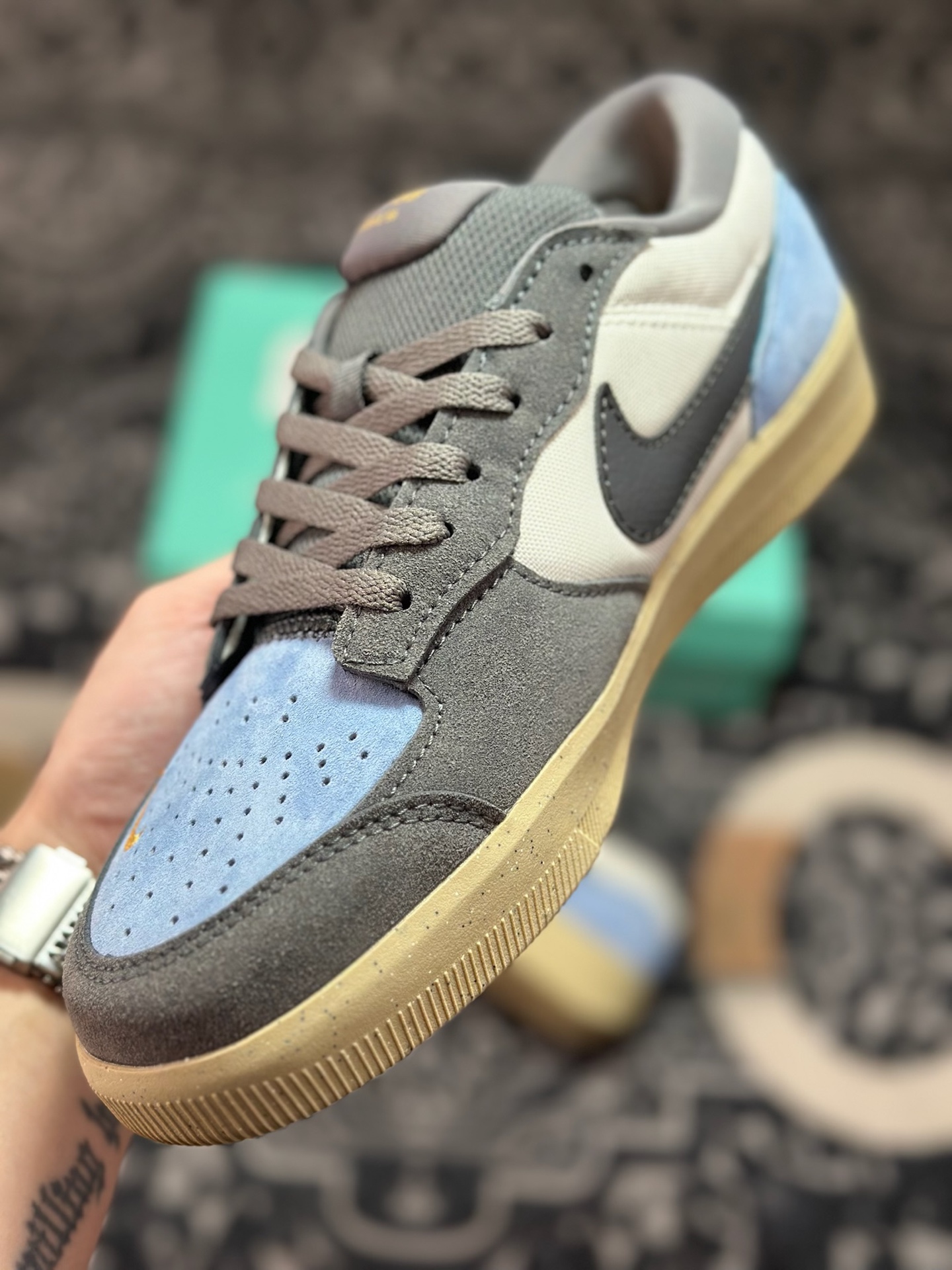 原厂级别 NK SB Force 58 蓝棕色 复古胶底低帮街头运动滑板鞋 DV5477-102