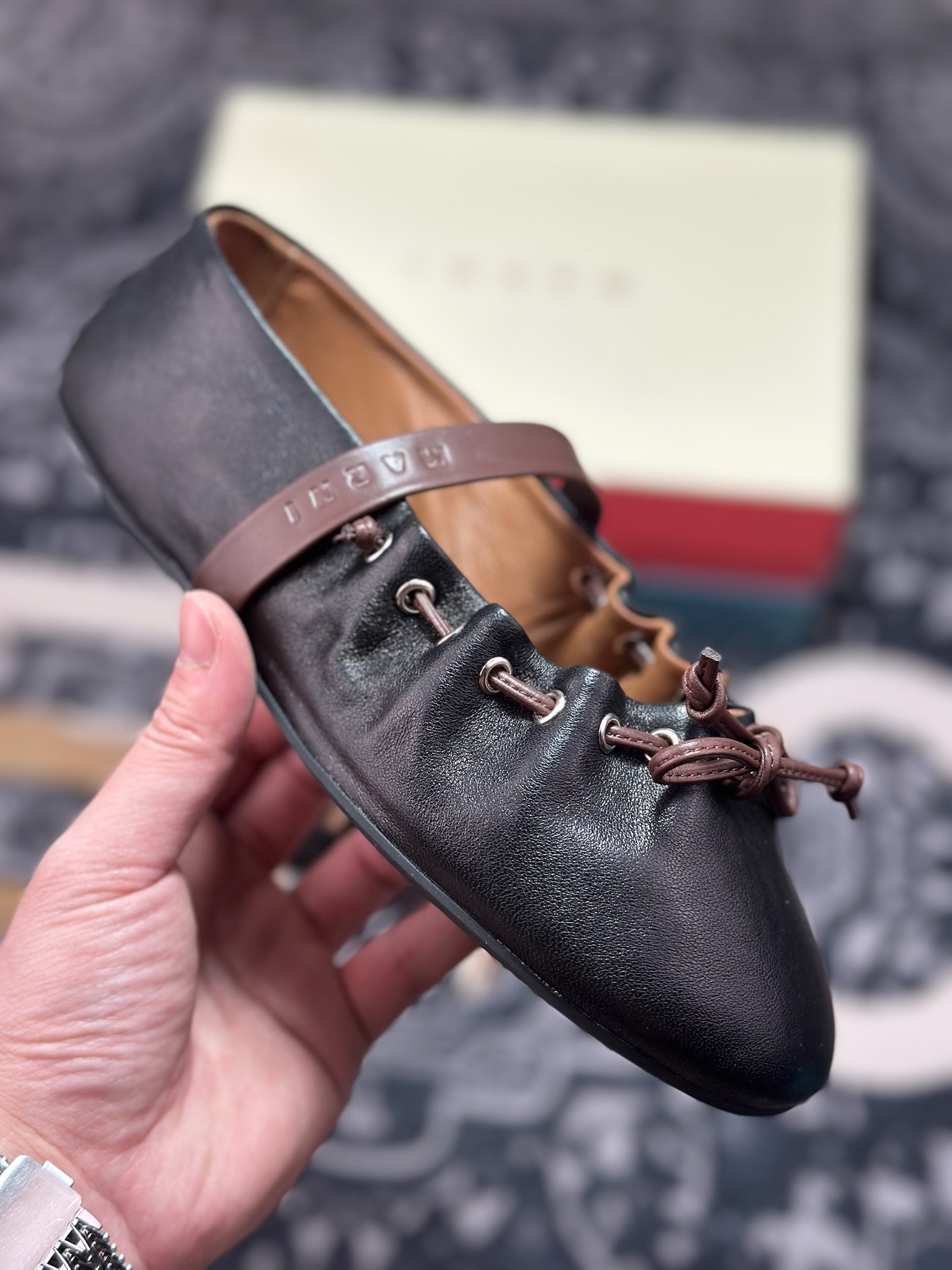 B6300 原装级别 2026春夏新款 | MARNI玛尼26Fw 褶皱蝴蝶结芭蕾舞鞋平底玛丽珍单鞋