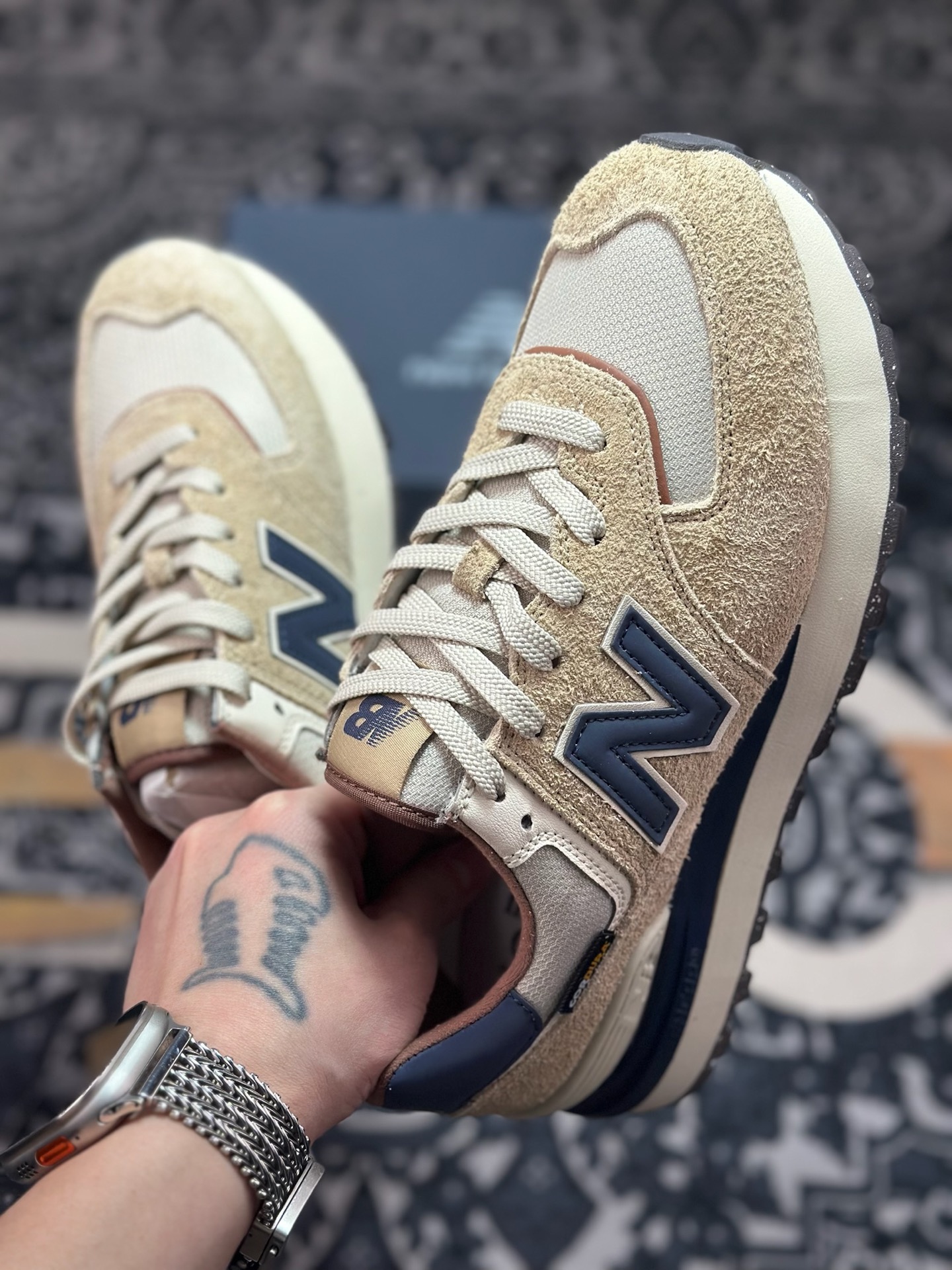 原装级别 New Balance NB574 米蓝色 低帮复古休闲慢跑鞋 U574LGMO