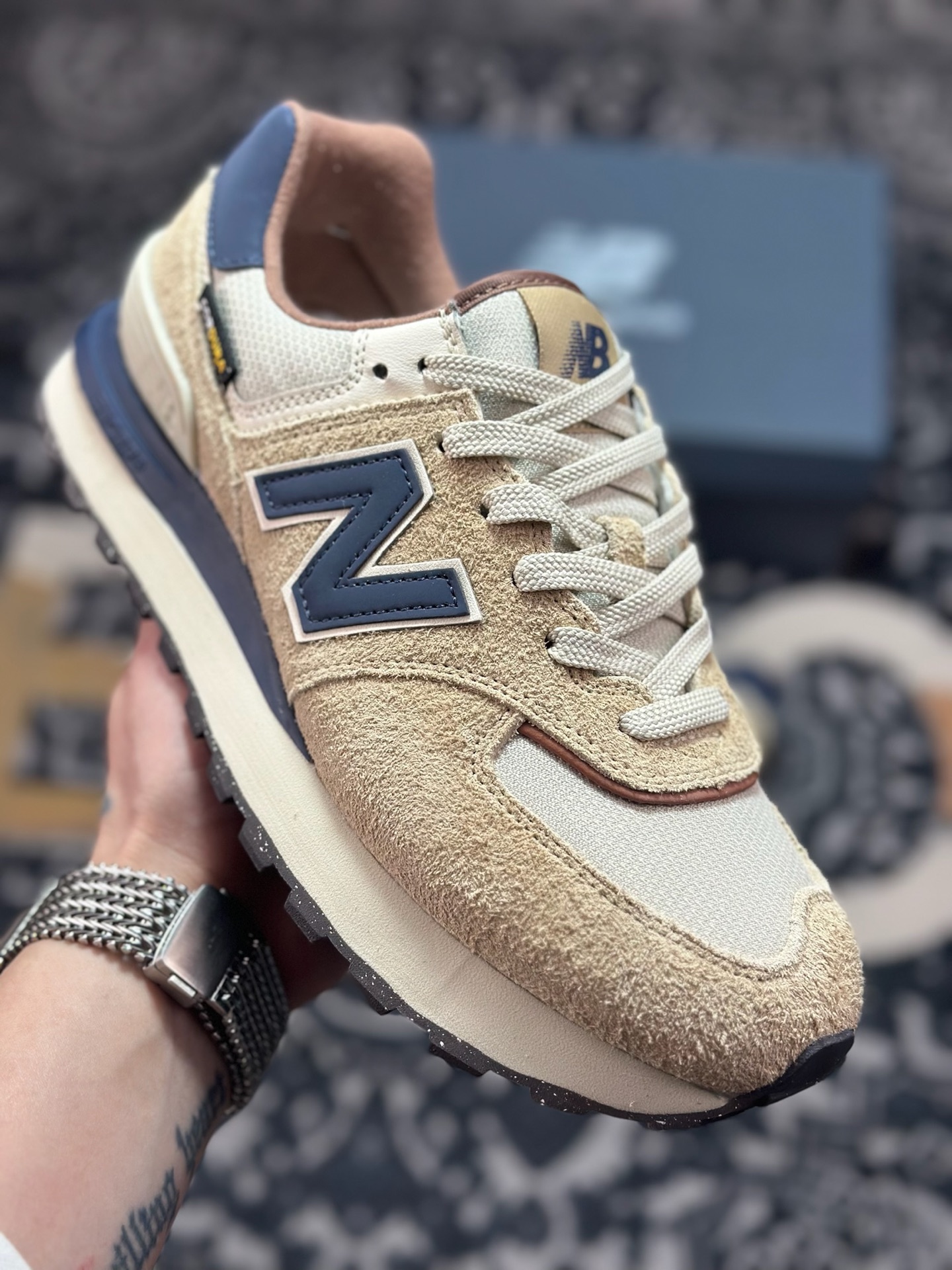 原装级别 New Balance NB574 米蓝色 低帮复古休闲慢跑鞋 U574LGMO