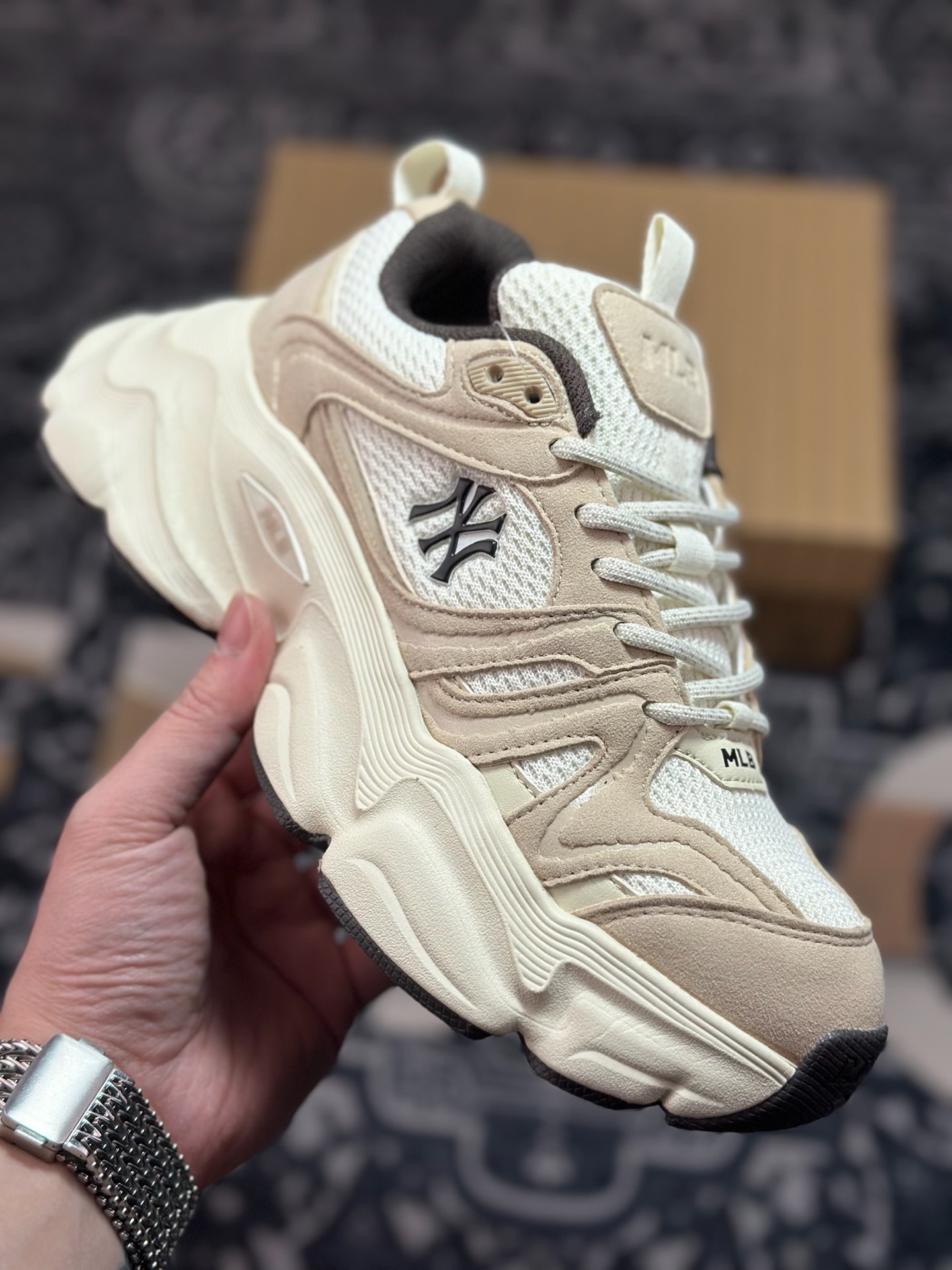 原装级别 MLB Champ Chunky Vintage NB 纽约洋基队 增高厚底休闲跑鞋鞋 3ASHCC05N