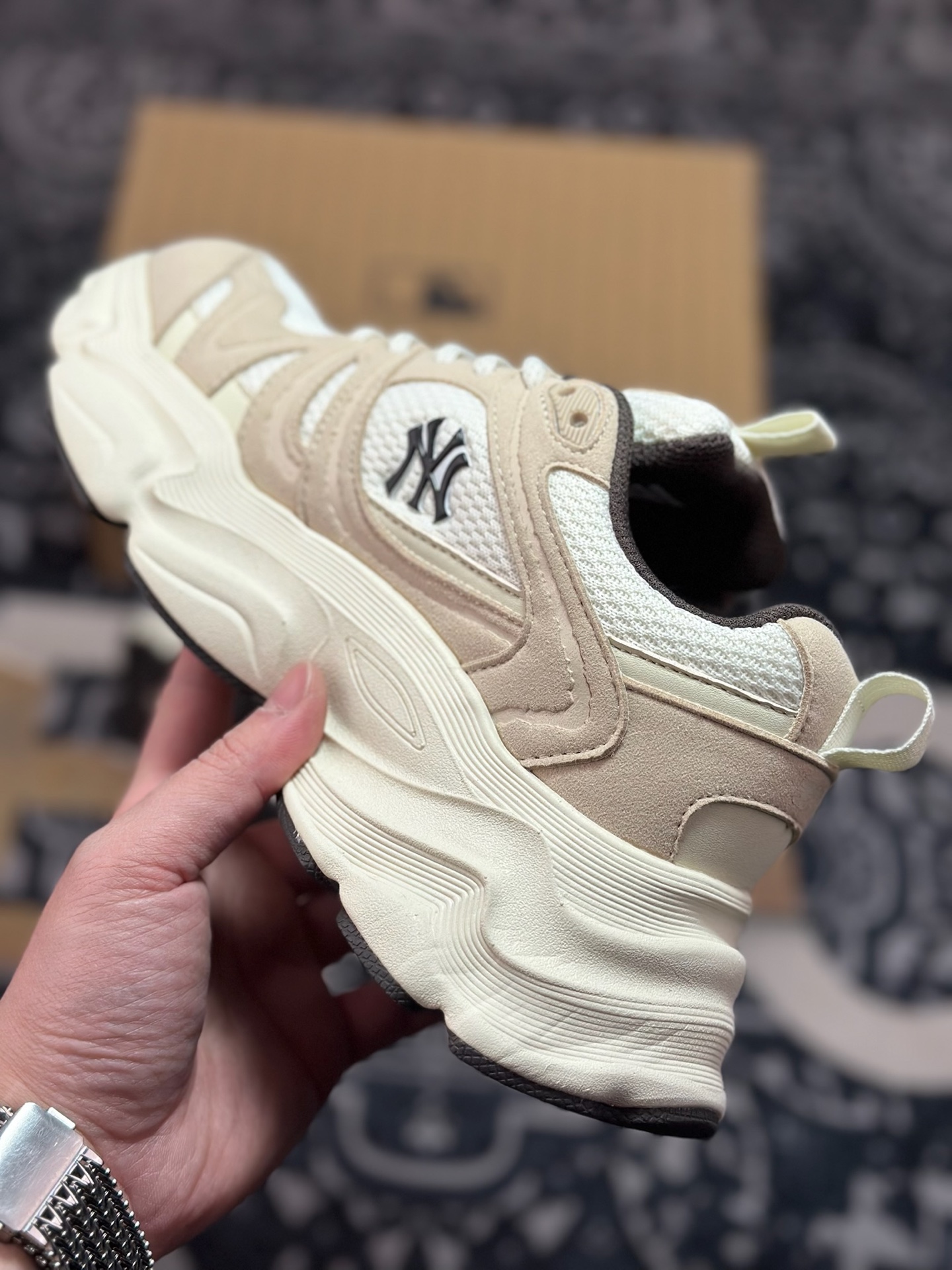 原装级别 MLB Champ Chunky Vintage NB 纽约洋基队 增高厚底休闲跑鞋鞋 3ASHCC05N