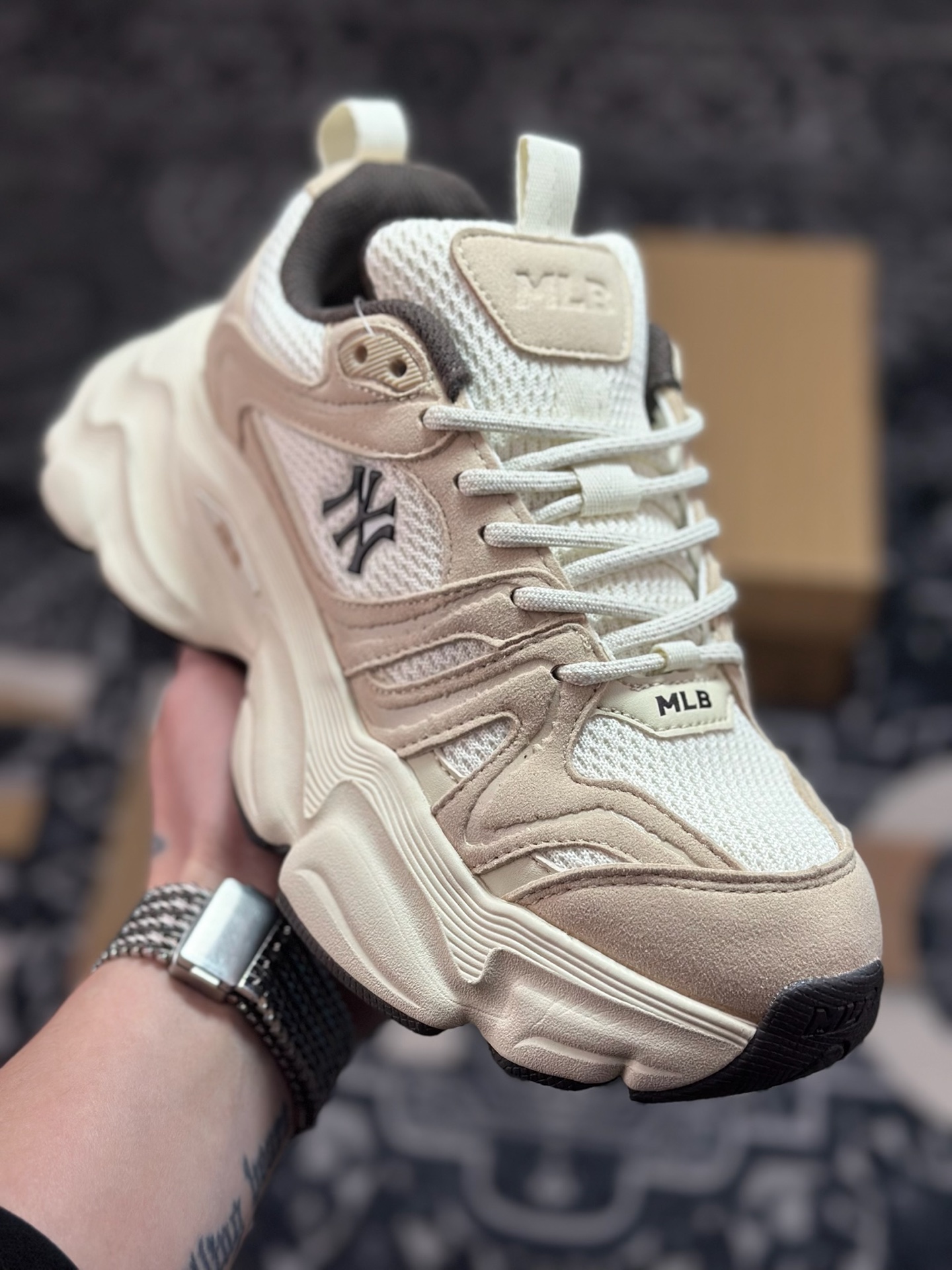 原装级别 MLB Champ Chunky Vintage NB 纽约洋基队 增高厚底休闲跑鞋鞋 3ASHCC05N