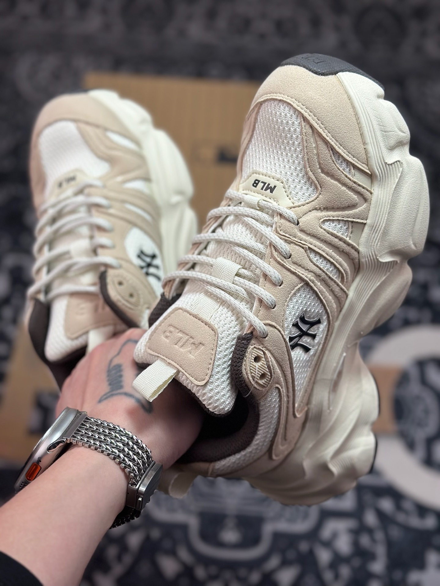 原装级别 MLB Champ Chunky Vintage NB 纽约洋基队 增高厚底休闲跑鞋鞋 3ASHCC05N