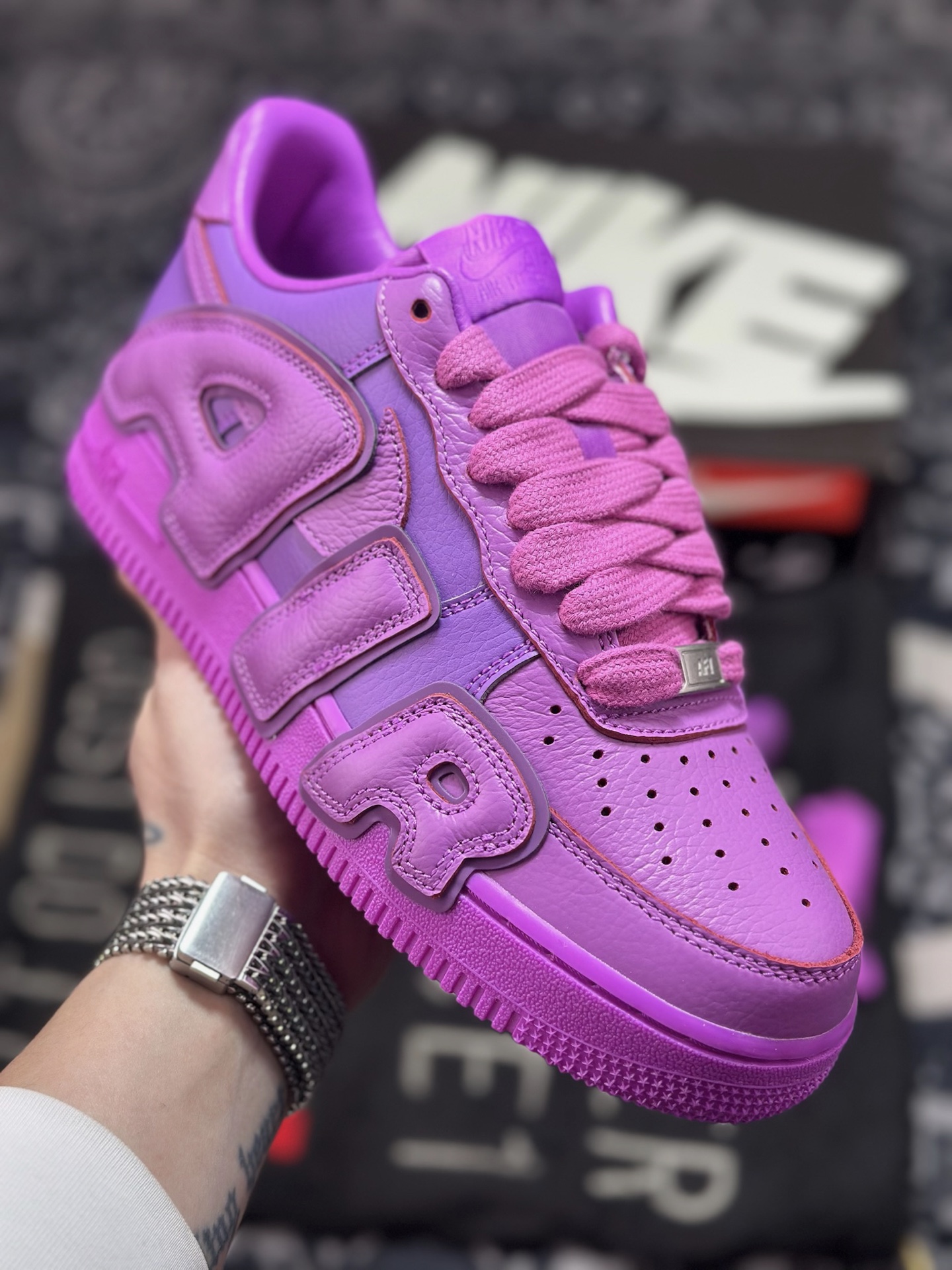 优选 原装级别 联名潮流品牌/唐人街跳蚤市场Cactus Plant Flea Market/CPFM x Nike Air Force 1 07 Low”Fuchsia Dream”空军一号系列低帮经典百搭休闲运动板鞋“联名梦幻紫放大补丁字母”FQ7069-500
