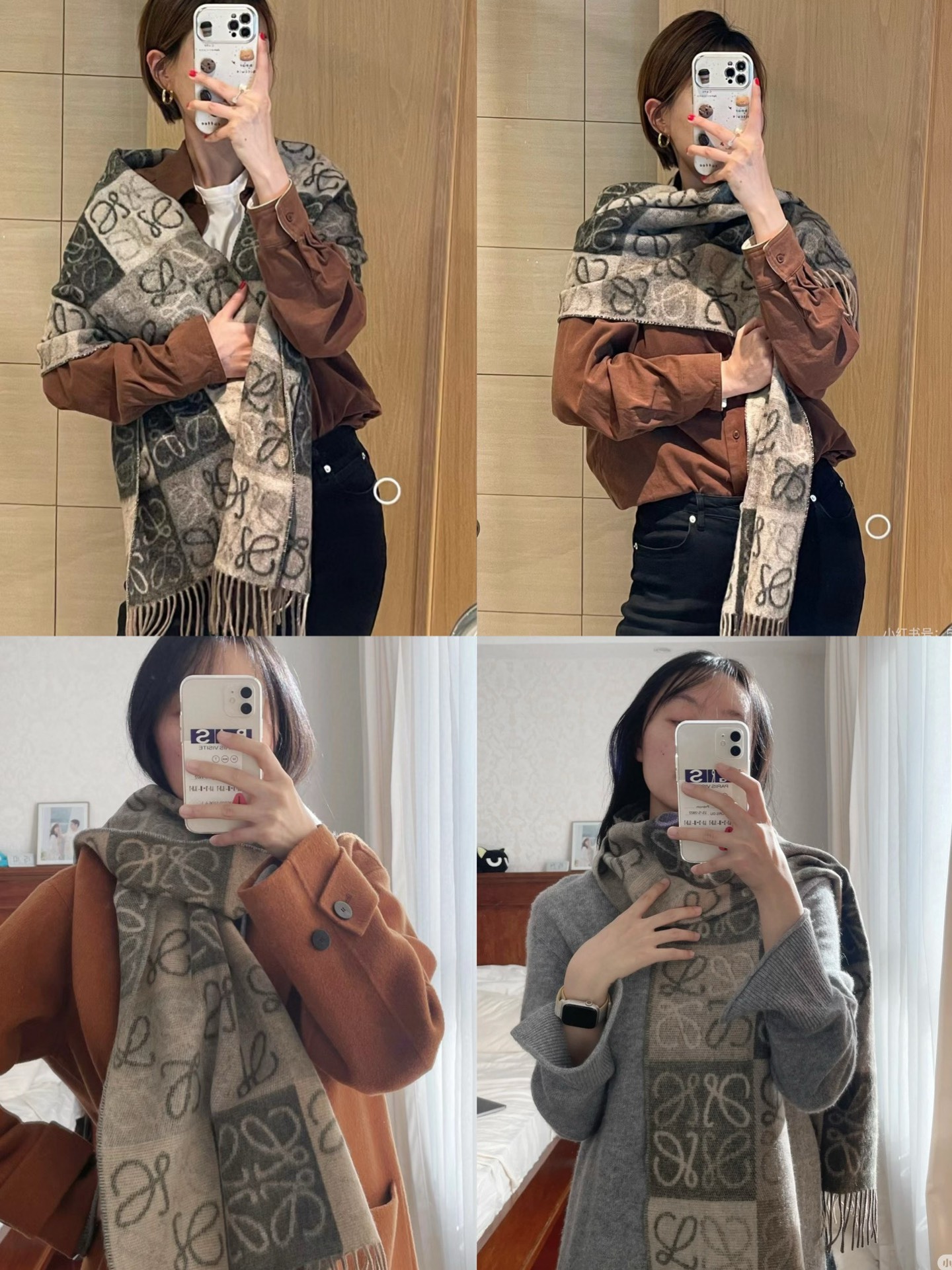 💟爆款罗意威LOEWE最火围巾，冷色系围巾，男女同款，一个深咖冷热系，一个温柔奶茶系，冰川蓝，孔雀蓝绿色