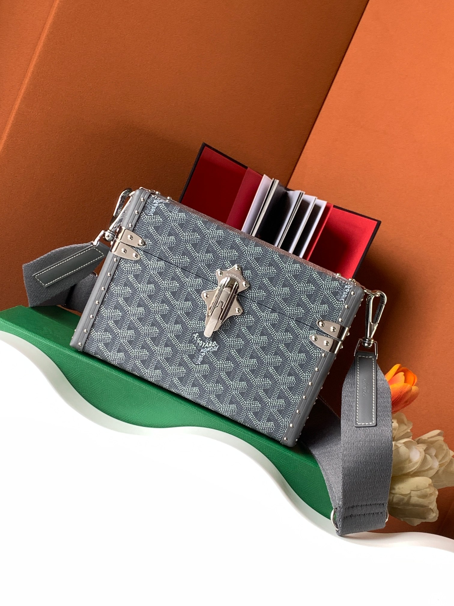 Goyard Cassette Mini Trunk Classic Print Metal Lock Shoulder Strap