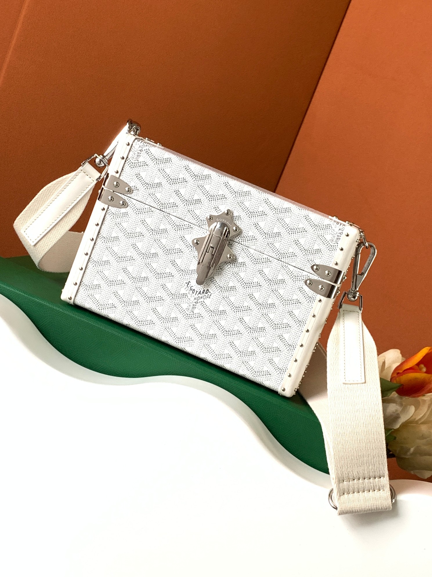 Goyard Cassette petit coffret rigide motif classique fermoir métallique bandoulière large