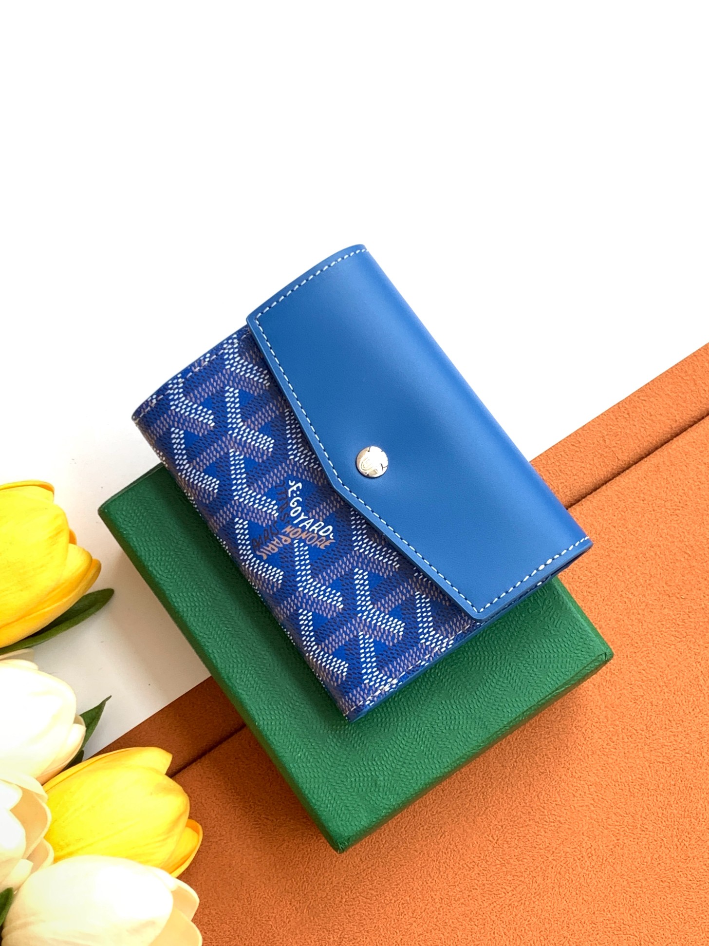 Goyard 三折短夹 山羊皮衬里 蓝色印花