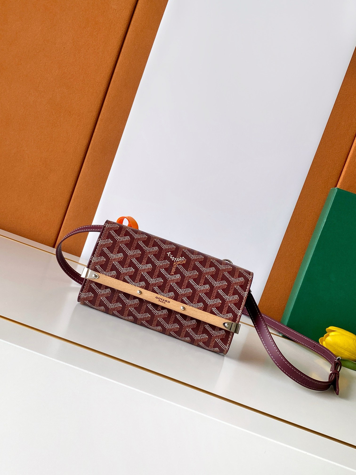 Goyard Monte-Carlo Mini Clutch Bag Wood Strip Patchwork Shoulder Strap