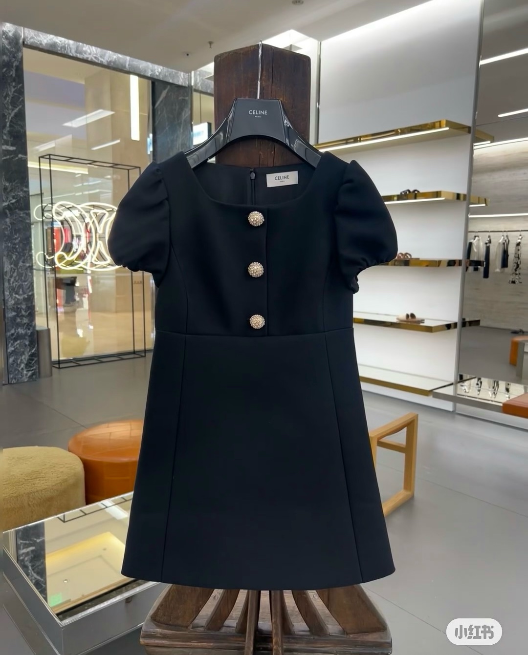Elegant Wool Little Black Dress with Czech Crystal Buttons & Silk Lining 2 i1755938095178 7093