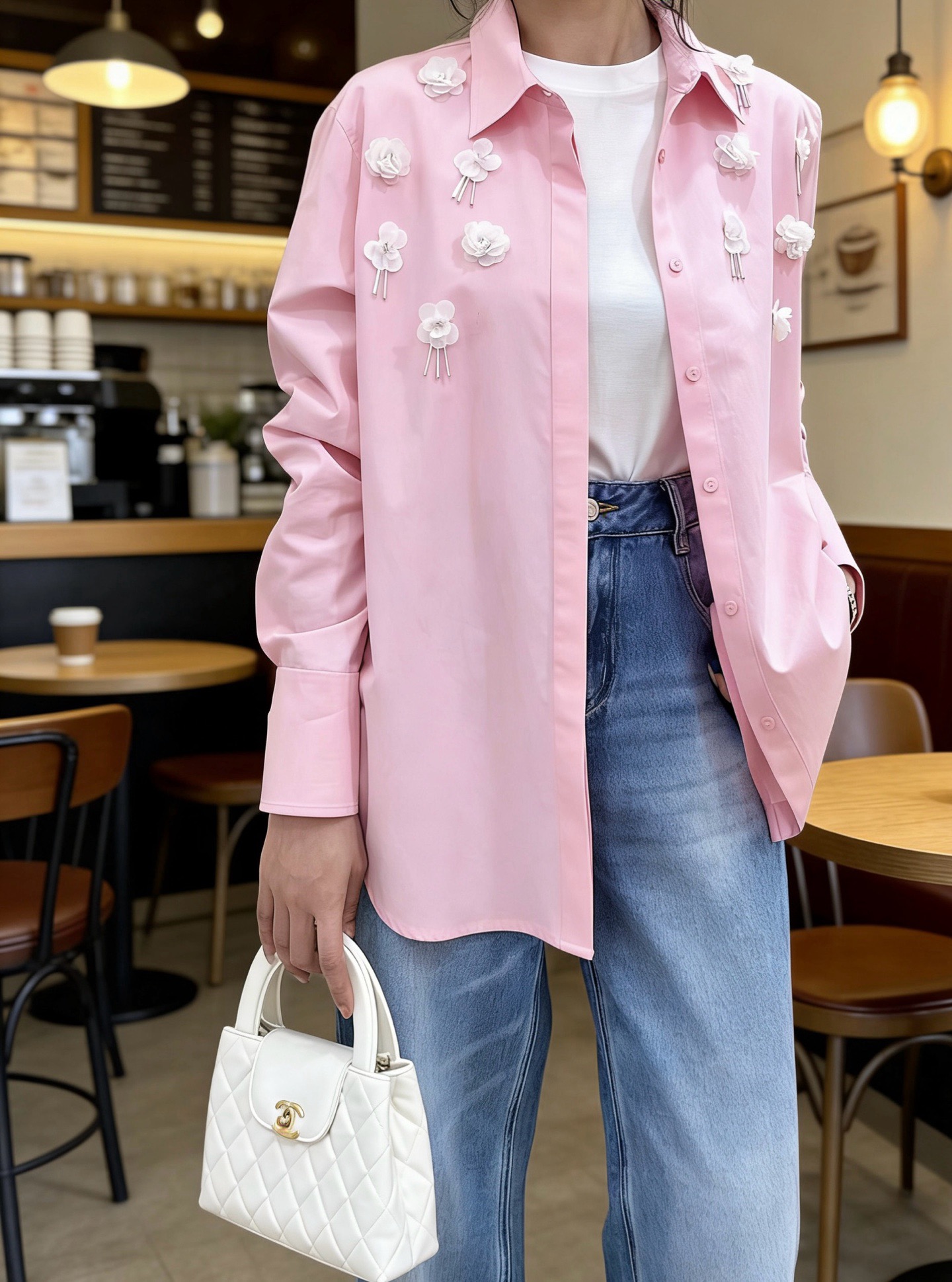 NO:932933,VT shirt Tencel cotton with airy feel, loose fit, exquisite heavy beading (6064) pink S2 M4 L3, white S1 M2 L2 XL2, special price, no return, no exchange, no free shipping,19860909VT 衬衣 天丝棉自带空气感,宽松版型,精致重工钉珠（6064）粉S2 M4 L3,白S1 M2 L2 XL2,特价 不退不换不包邮,,Women's clothing