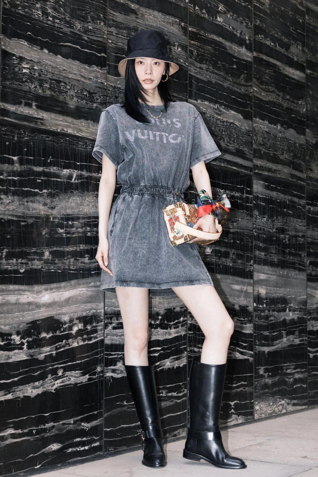 Louis Vuitton Clothing Dresses Grey Printing Cotton Spring/Summer Collection Vintage Casual
