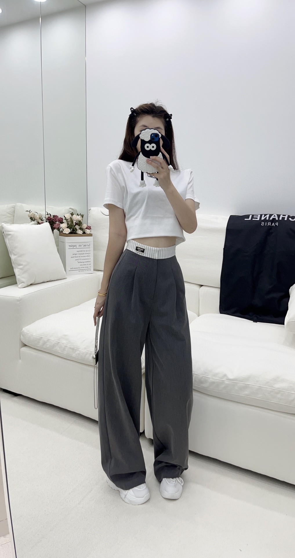 Chanel Replica
 Clothing Pants & Trousers Black Grey Splicing Casual