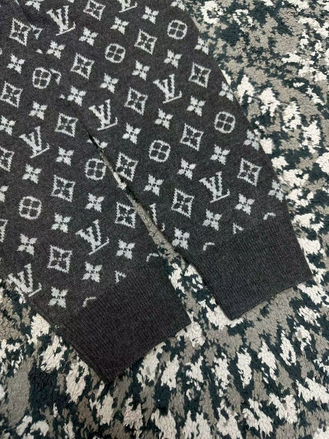 LV Grey Monogram Sleeve Knit Cardigan