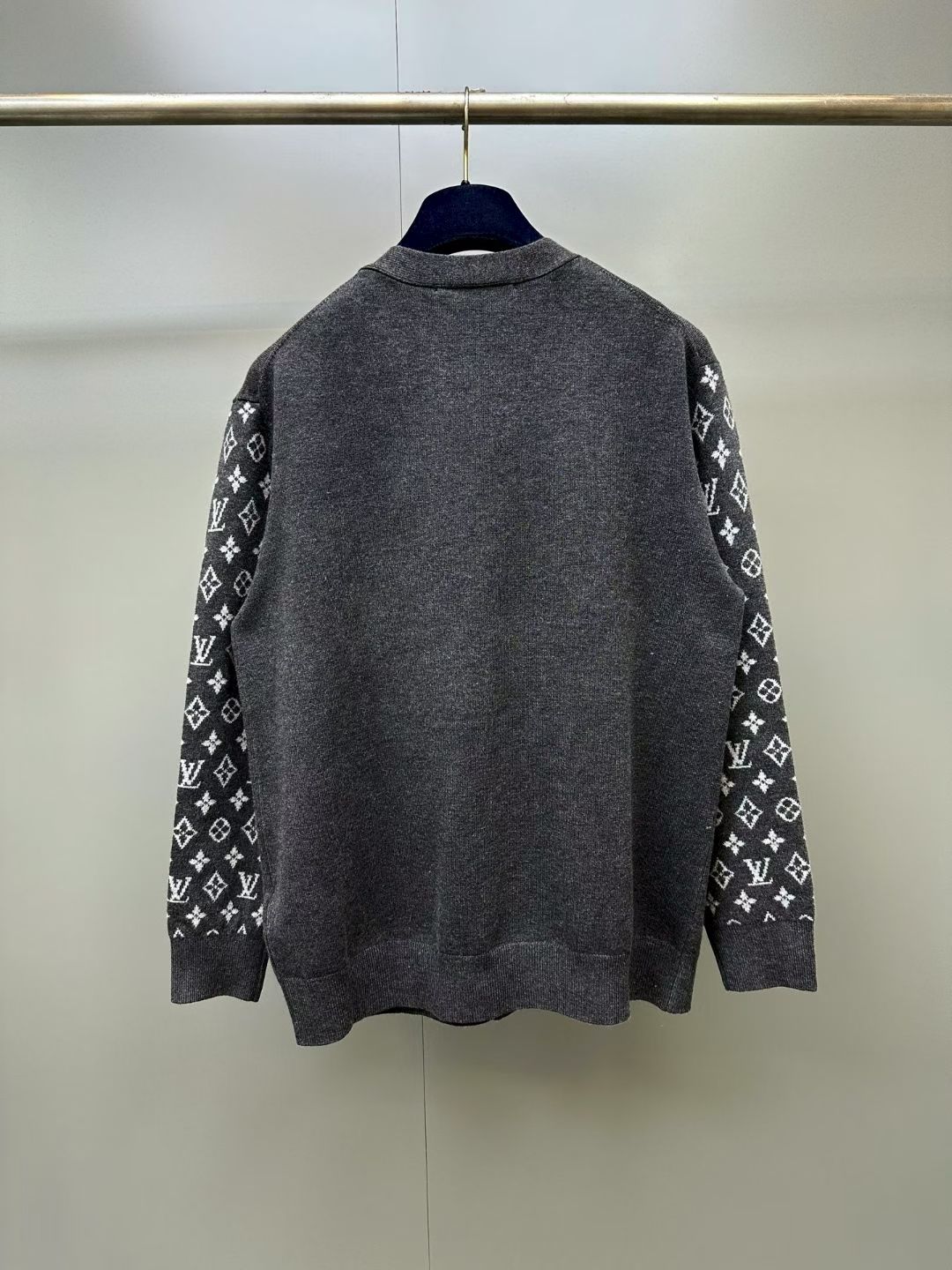 LV Grey Monogram Sleeve Knit Cardigan