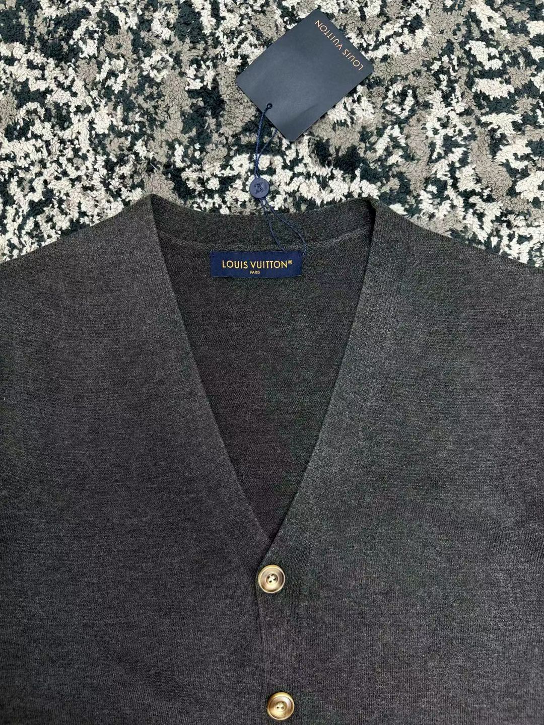 LV Grey Monogram Sleeve Knit Cardigan