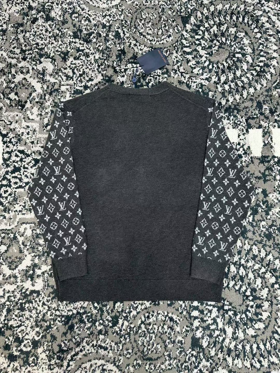 LV Grey Monogram Sleeve Knit Cardigan