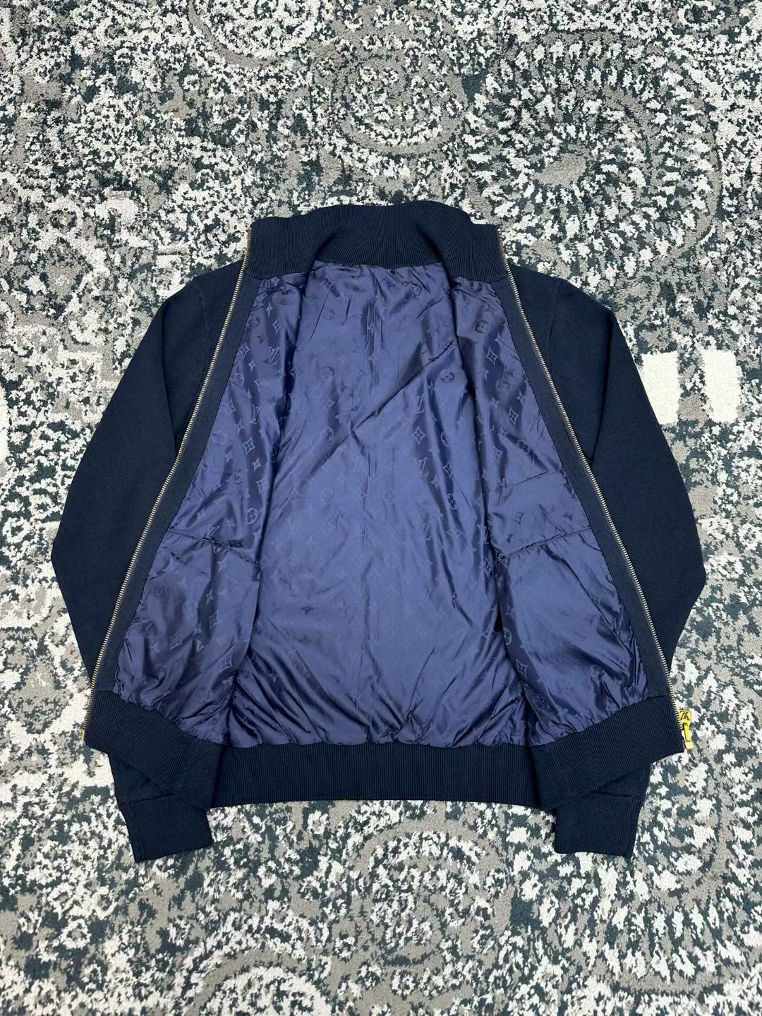 LV Navy Gold Logo Zip Knit Jacket