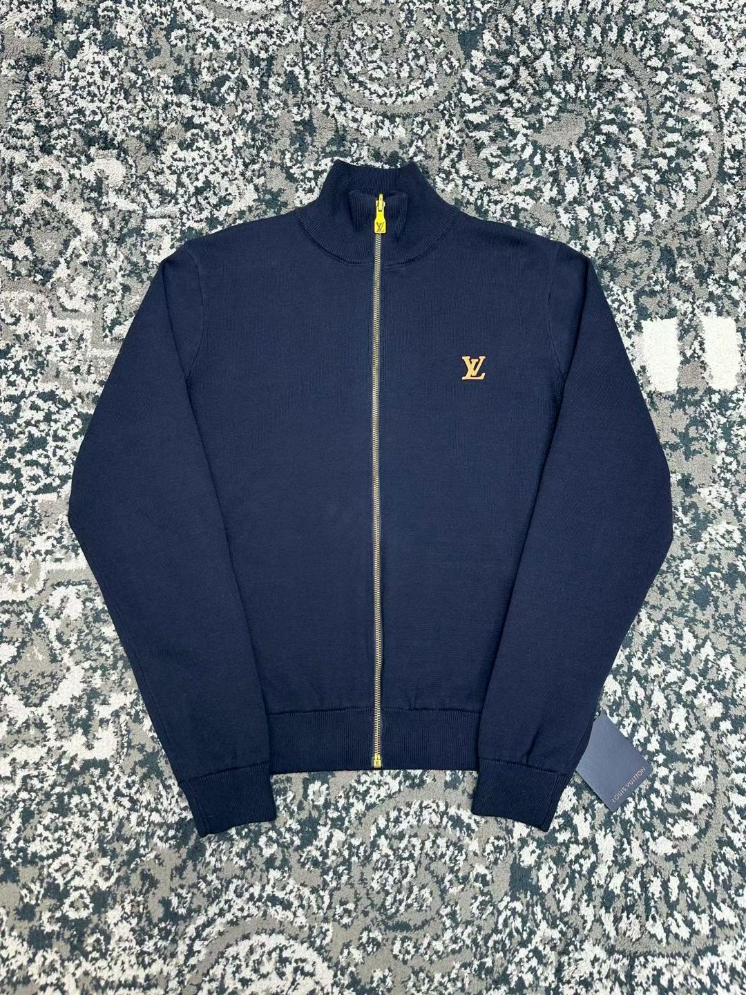 LV Navy Gold Logo Zip Knit Jacket