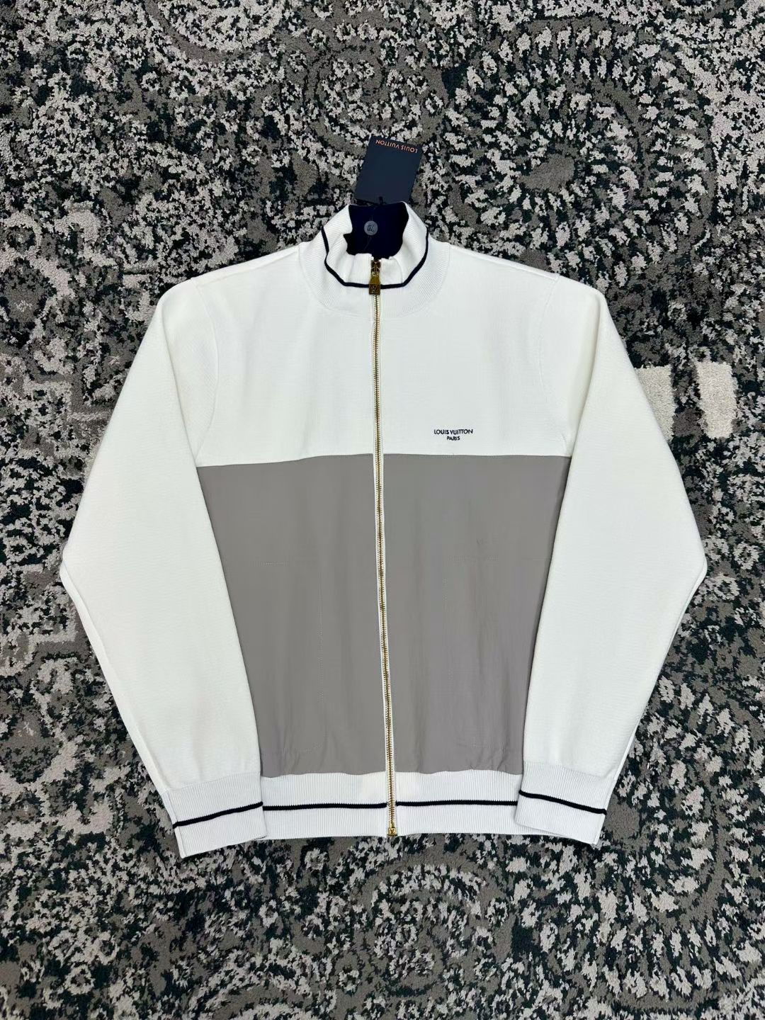 LV White Gray Color Block Zip Jacket