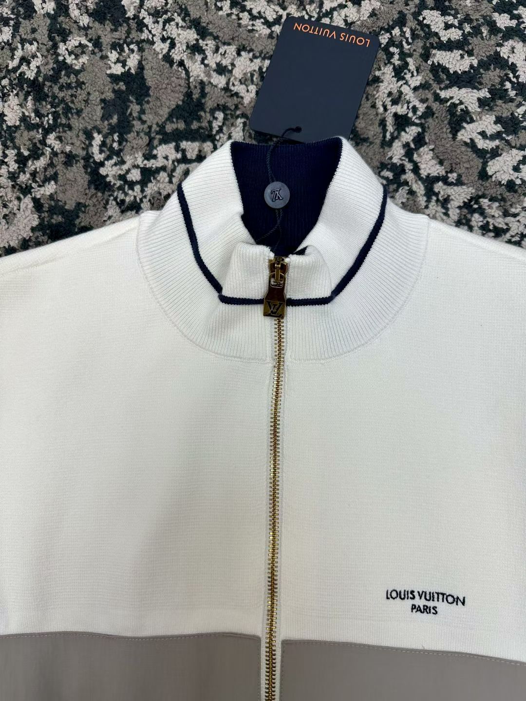 LV White Gray Color Block Zip Jacket
