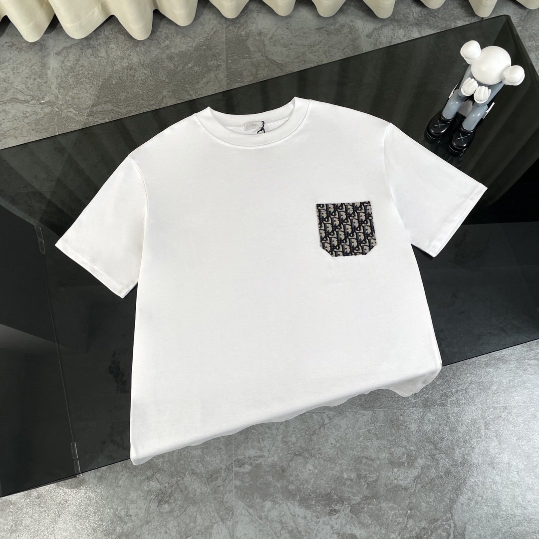 Dior Kleidung T-Shirt Schwarz Weiß Drucken Unisex Gekämmte Baumwolle Stricken Spandex Kurzarm