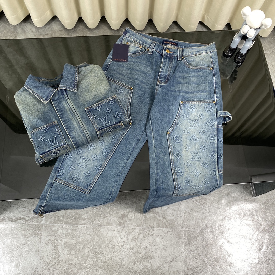 Louis Vuitton Vêtements Manteaux & Blousons Jeans Culottes & Pantalons Tenues Deux Pièces & Ensembles Assortis Noir Bleu épissure Unisexe Fashion Peu importe