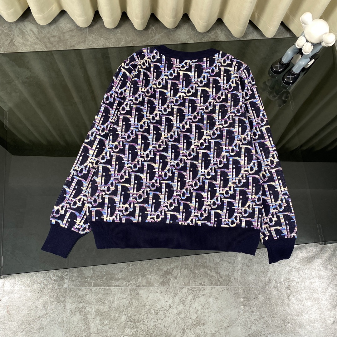 Dior 2024s Blue Wool Pheasant V-Collar Coat with Oblique Print – Gender Equality - 图片 2