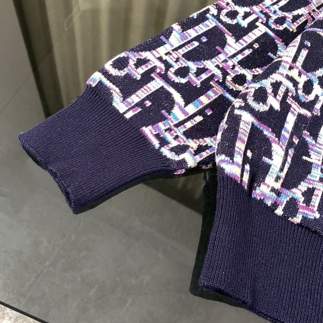Dior 2024s Blue Wool Pheasant V-Collar Coat with Oblique Print – Gender Equality - 图片 5