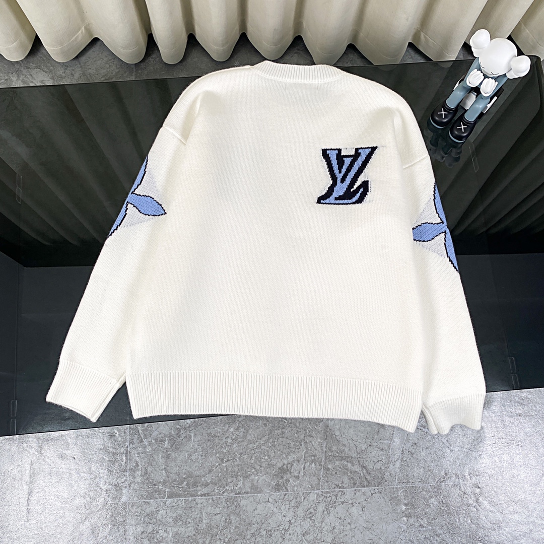 LV Classic Wool Sweater with Floral Detail in Grey and White, Sizes S-L - 图片 2