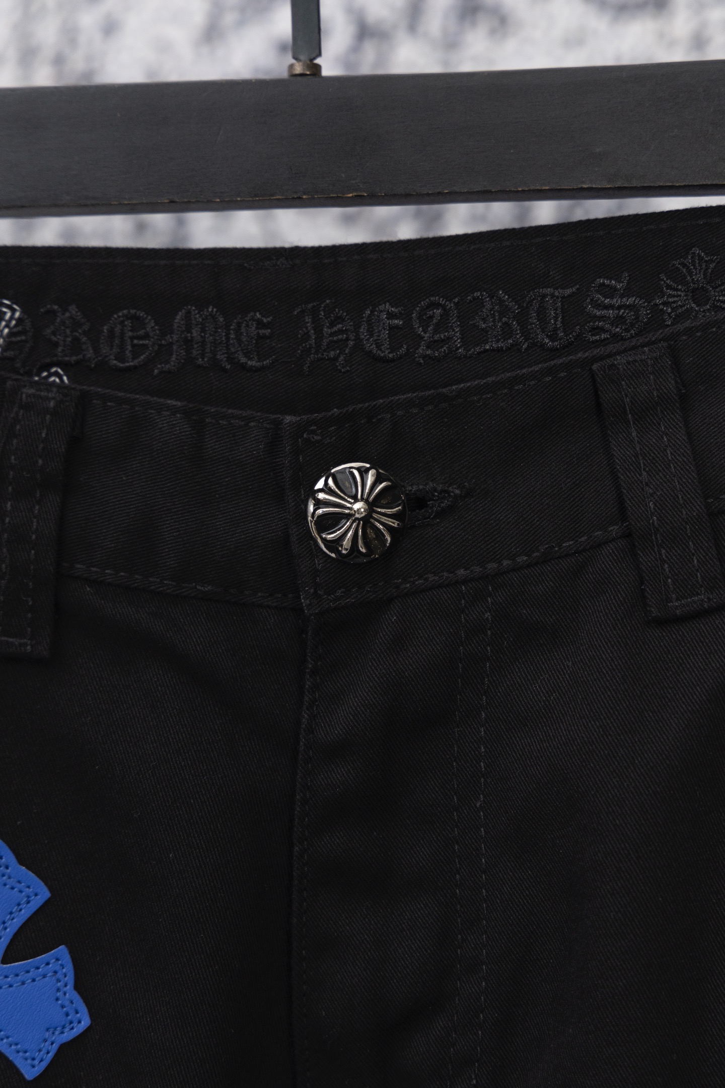 Chrome Hearts Blue & White Cross Patch Black Carpenter Denim Pants 5 i1758059877057 7876 0 3