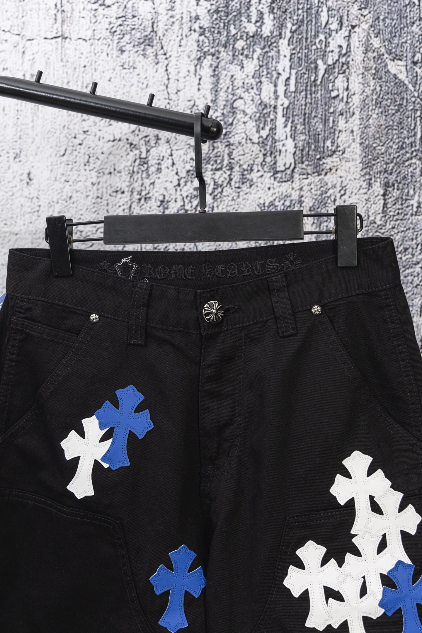 Chrome Hearts Blue & White Cross Patch Black Carpenter Denim Pants 4 i1758059877116 7181 0 4