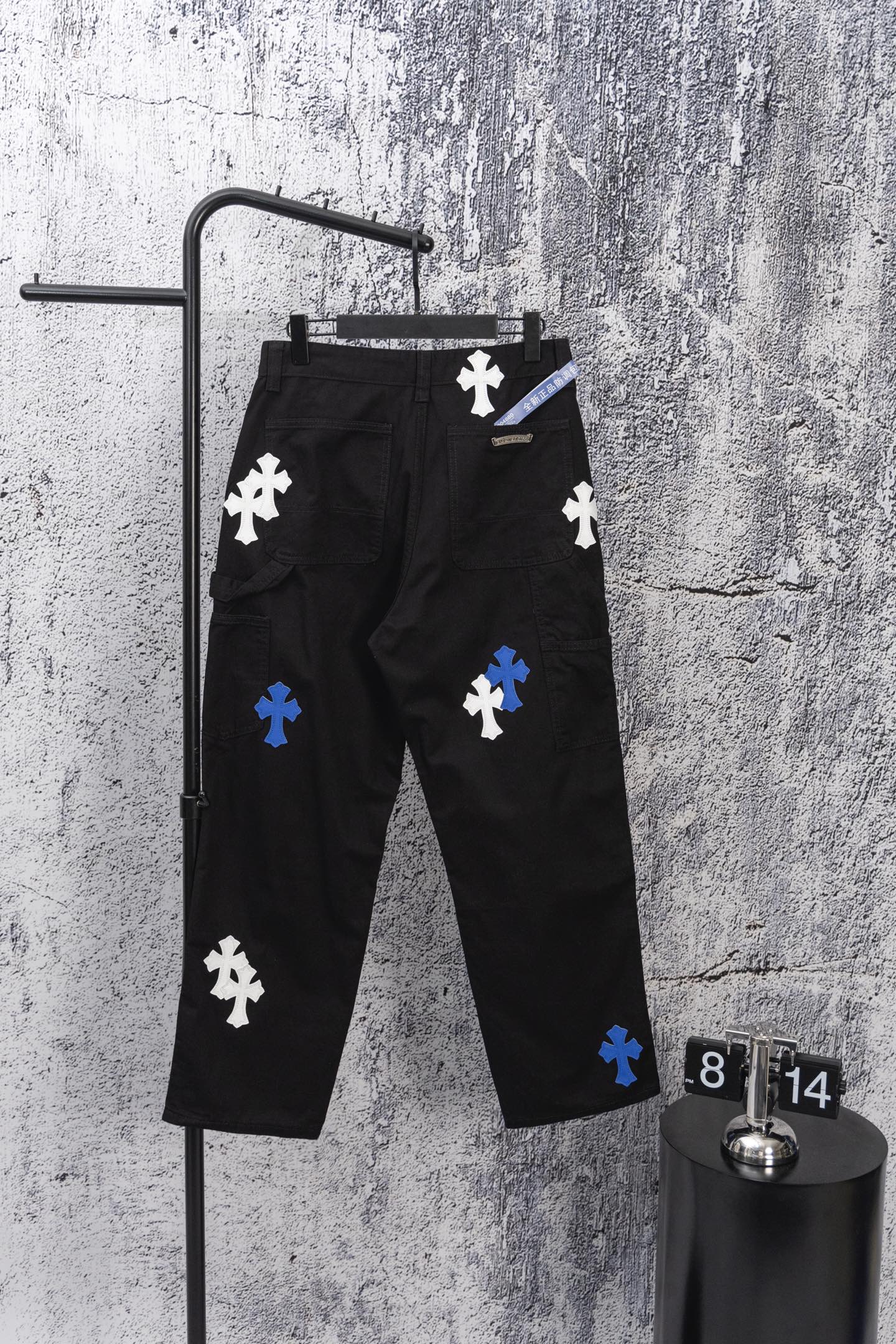 Chrome Hearts Blue & White Cross Patch Black Carpenter Denim Pants 3 i1758059877146 9709 0 1