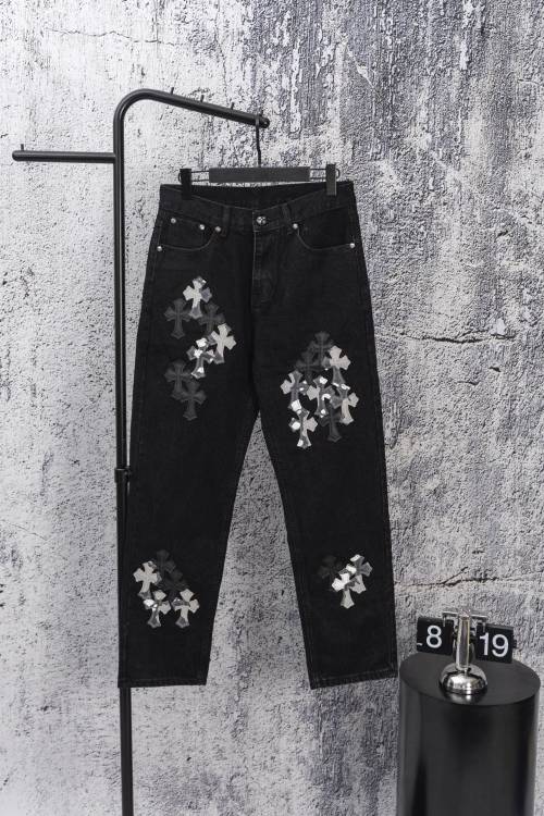 Chrome Hearts Gradient Cross Patchwork Jeans. Black Denim, High-Waisted. 1 Chrome Hearts Gradient Cross Patchwork Jeans. Black Denim, High-Waisted.