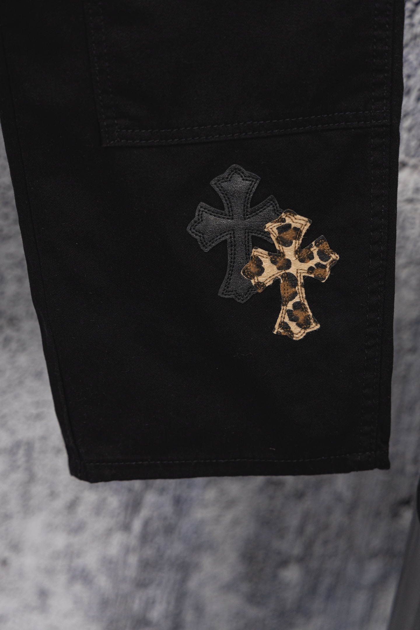 Chrome Hearts Leopard Cross Patchwork Black Jeans 9 i1758060789518 5182 0 7
