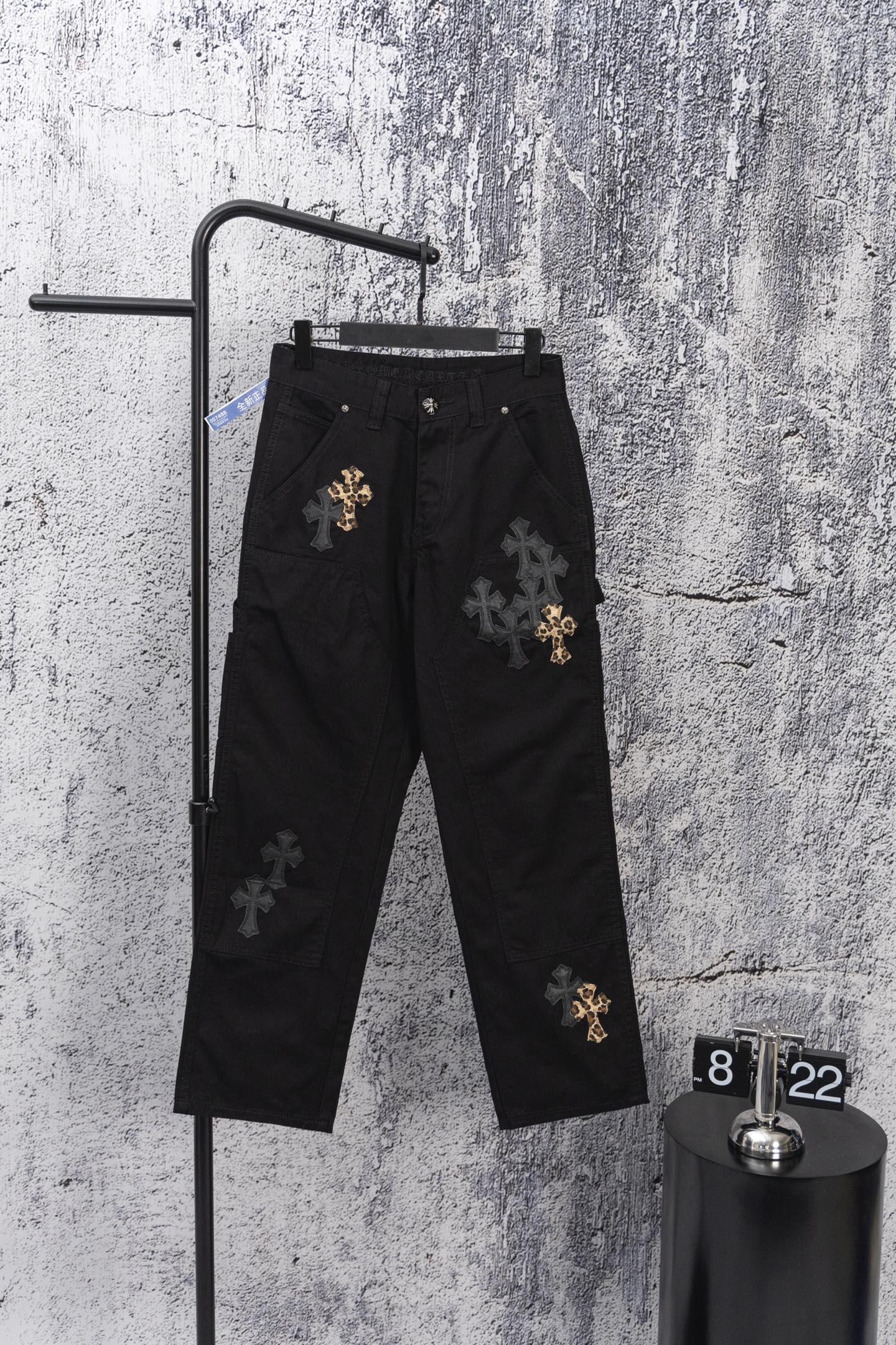 Chrome Hearts Leopard Cross Patchwork Black Jeans