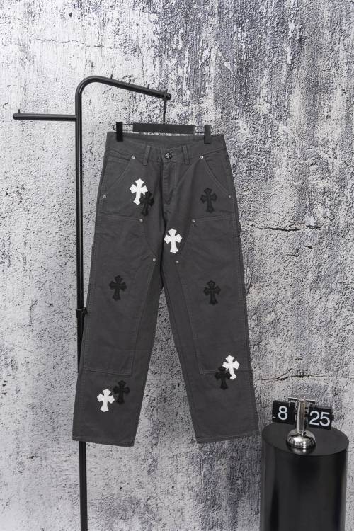 Chrome Hearts Grey Carpenter Jeans with Cross Patches, Denim Pants 1 Chrome Hearts Grey Carpenter Jeans with Cross Patches, Denim Pants