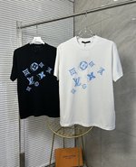 Louis Vuitton Clothing T-Shirt Black White Printing Unisex Spring/Summer Collection Fashion Short Sleeve
