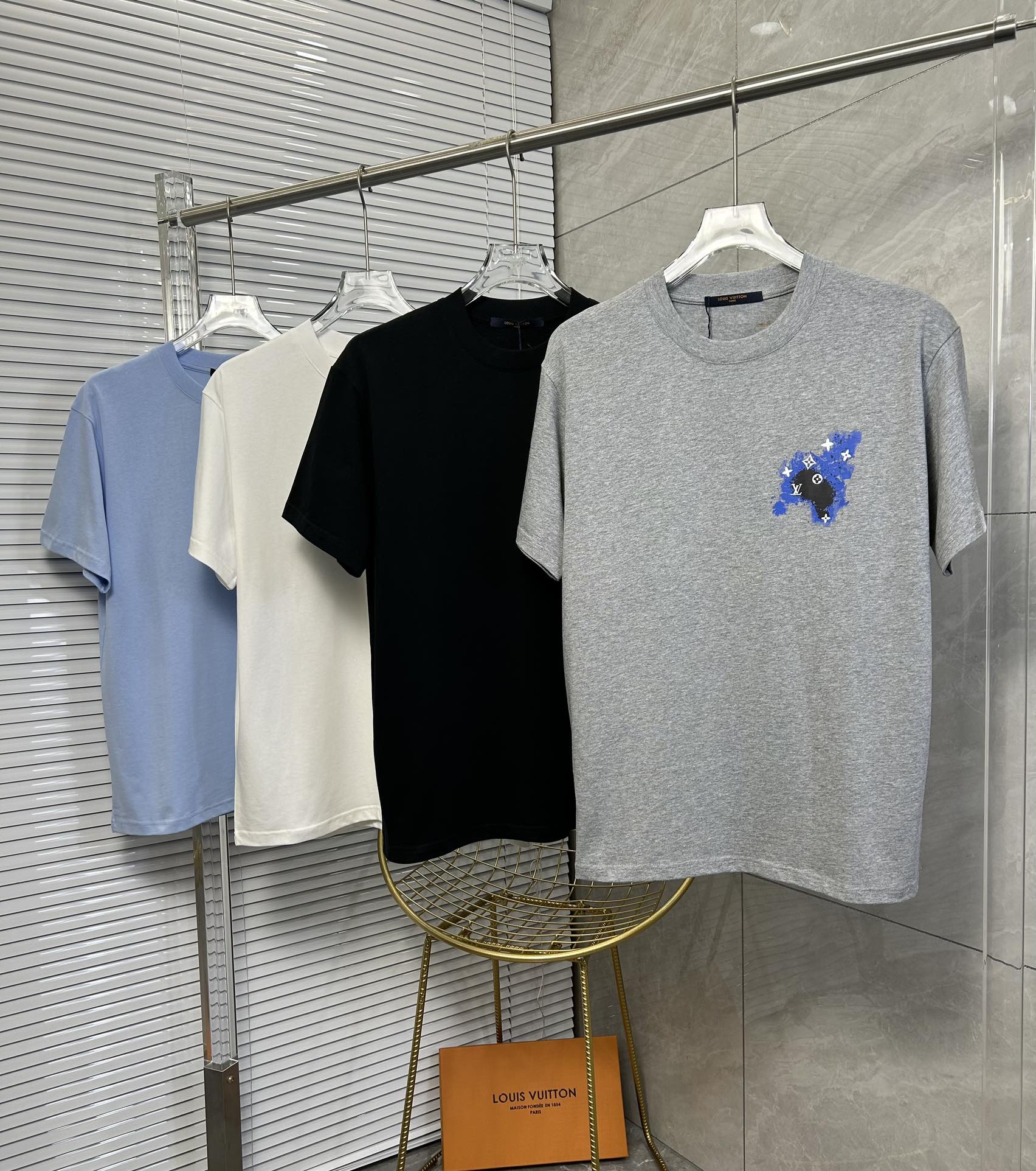 Louis Vuitton Clothing T-Shirt Black Blue Grey Light White Printing Unisex Spring/Summer Collection Fashion Short Sleeve